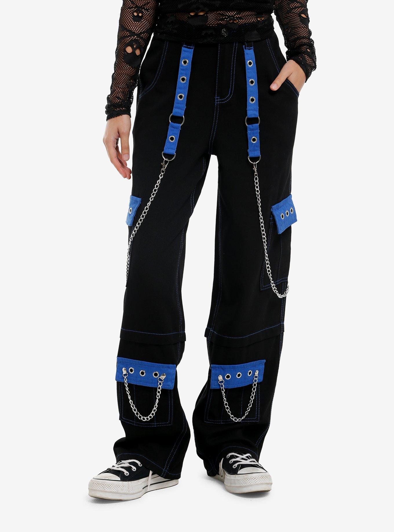 Black & Blue Grommet Suspender Wide Leg Pants | Hot Topic