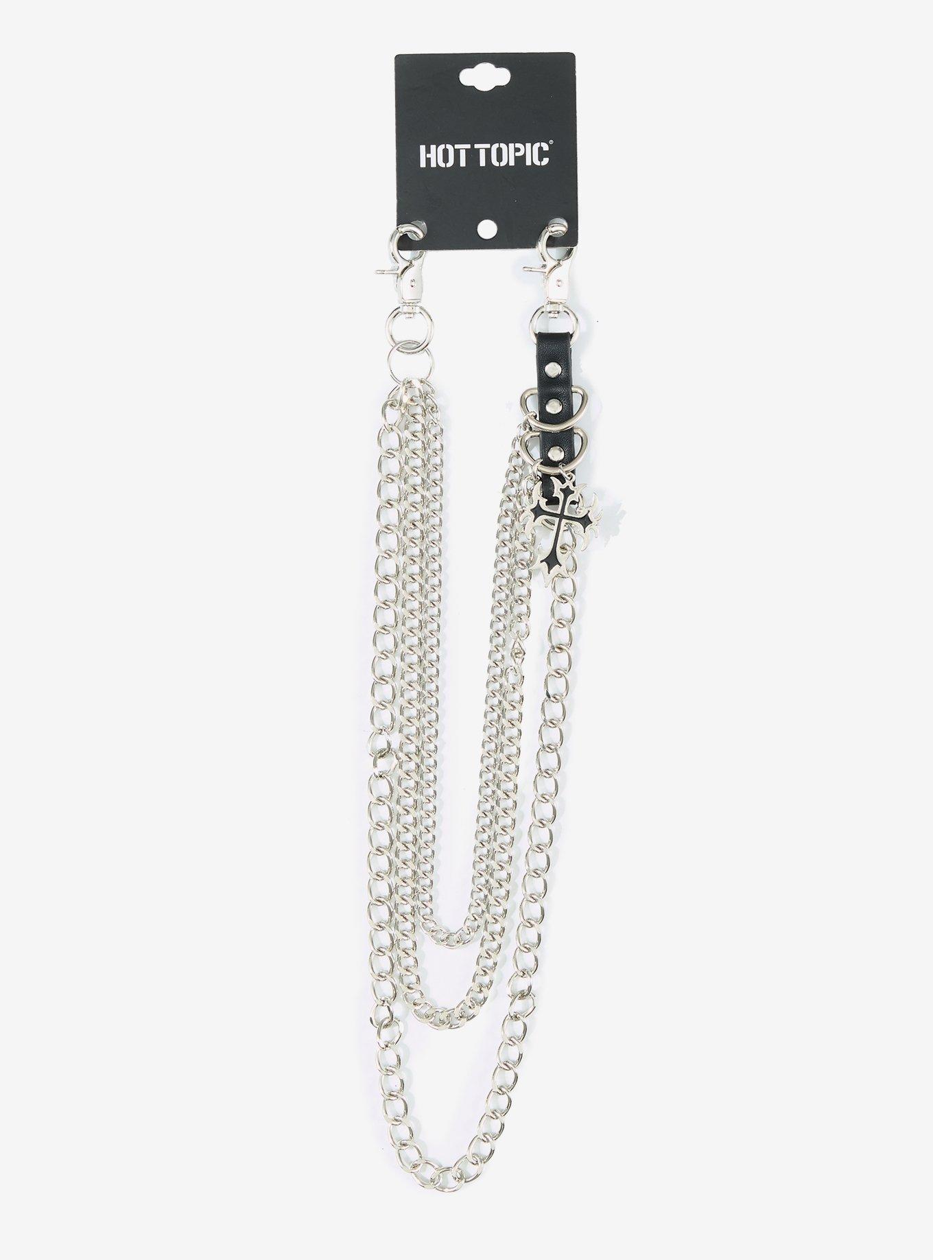 Silver & Black Gothic Cross 14 Inch, 18 Inch & 24 Inch Triple Wallet Chain, , hi-res