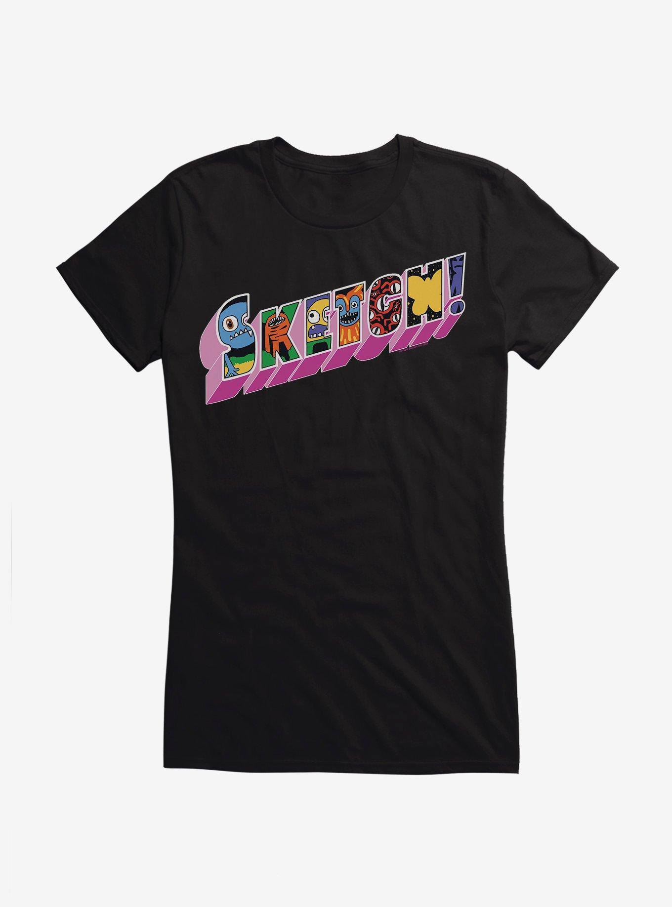 Sketch Postcard Logo Girls T-Shirt, BLACK, hi-res