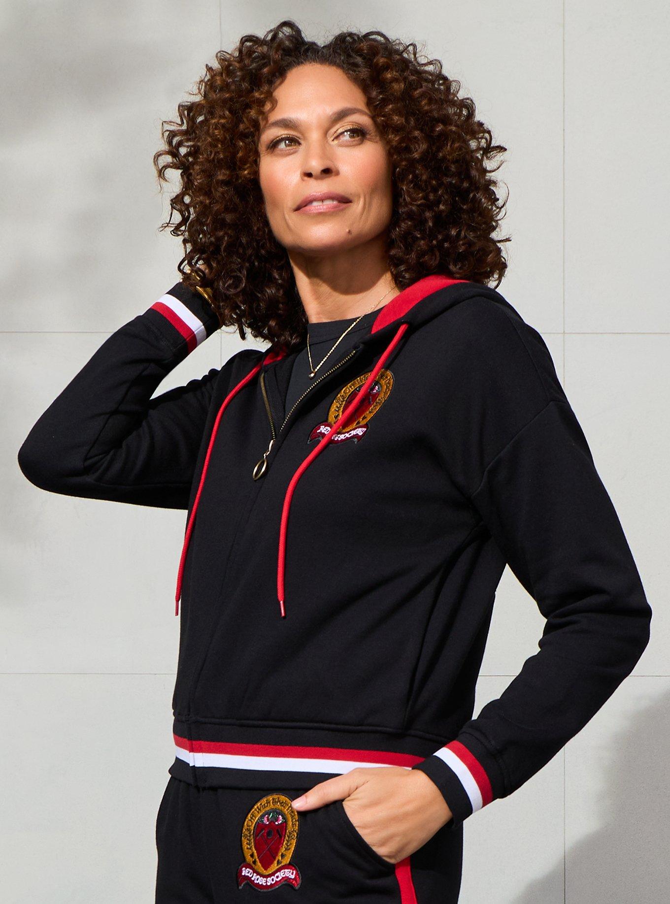 Disney Alice in Wonderland Queen of Hearts Red Rose Society Women's Cropped Zippered Hoodie - BoxLunch Exclusive, , hi-res