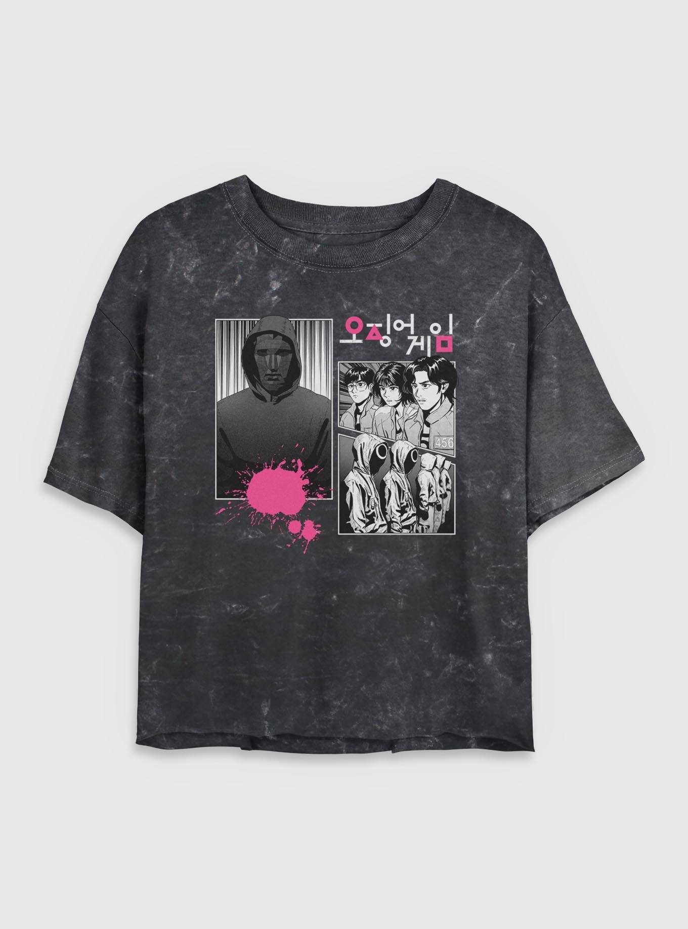 Squid Game Manga Panel Womens Mineral Wash Crop T-Shirt, , hi-res