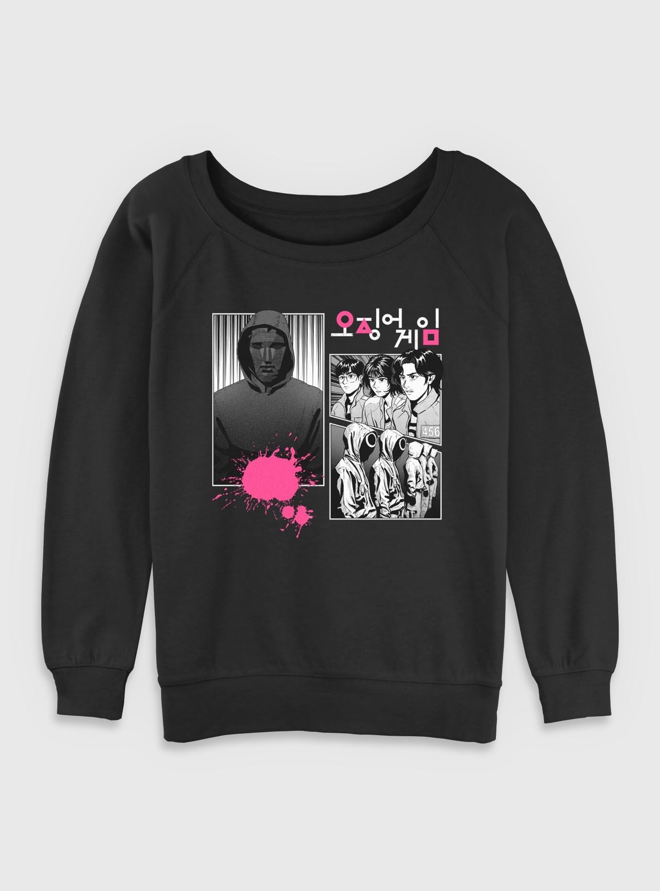 Squid Game Manga Panel Womens Slouchy Sweatshirt, BLACK, hi-res