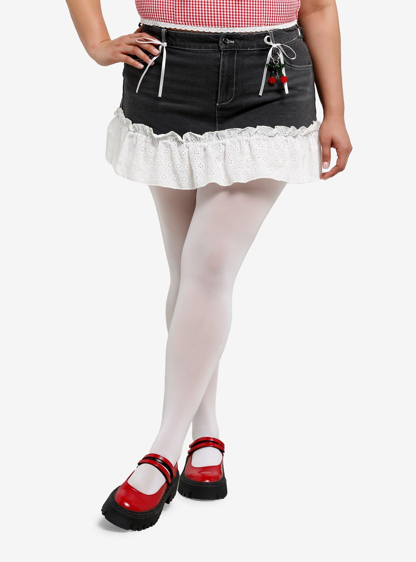 Sweet Society Grey Denim Eyelet Trim Mini Skirt Plus Size, , hi-res