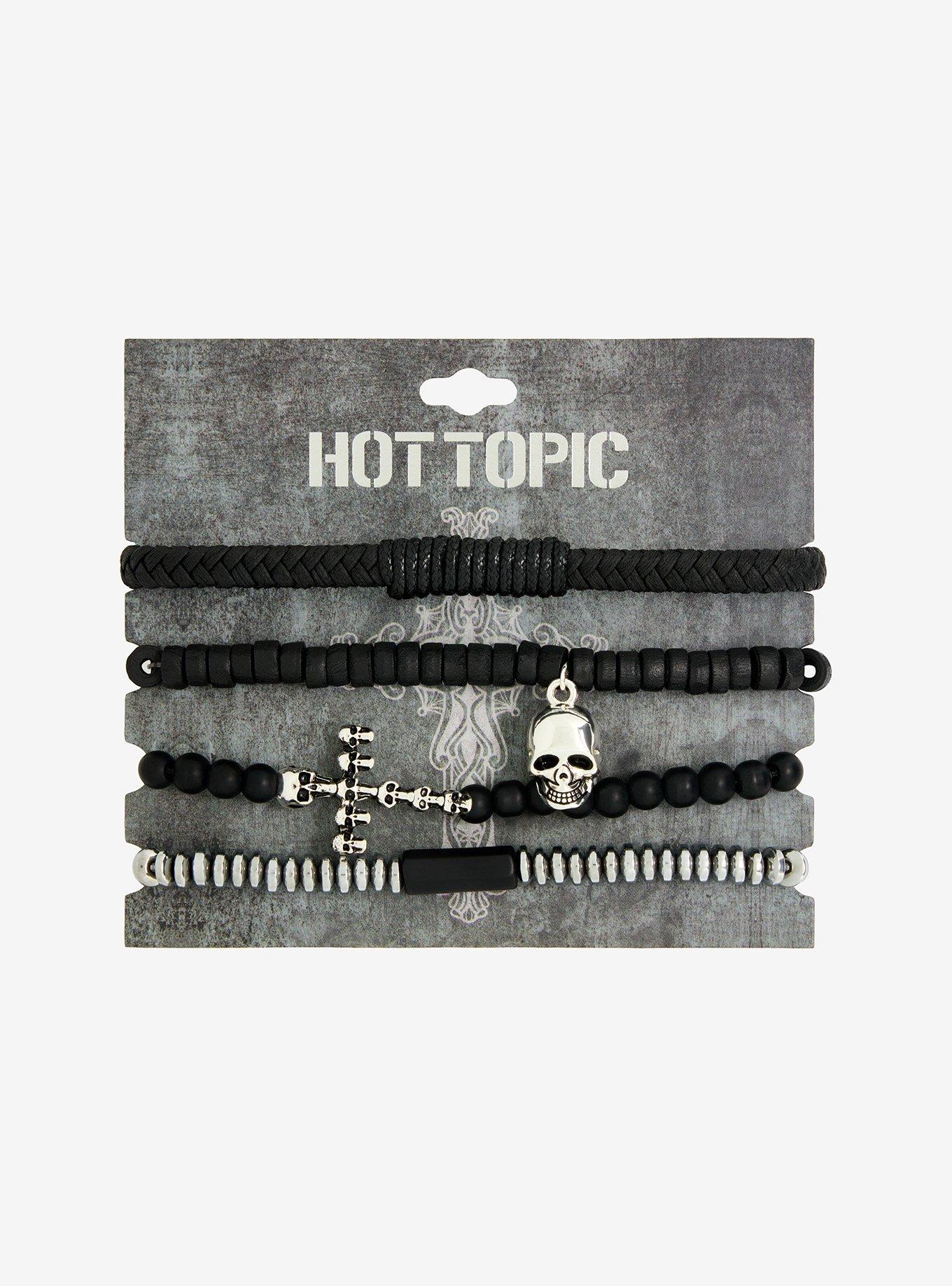 Black Skull Cross Guys Bracelet Set, , hi-res