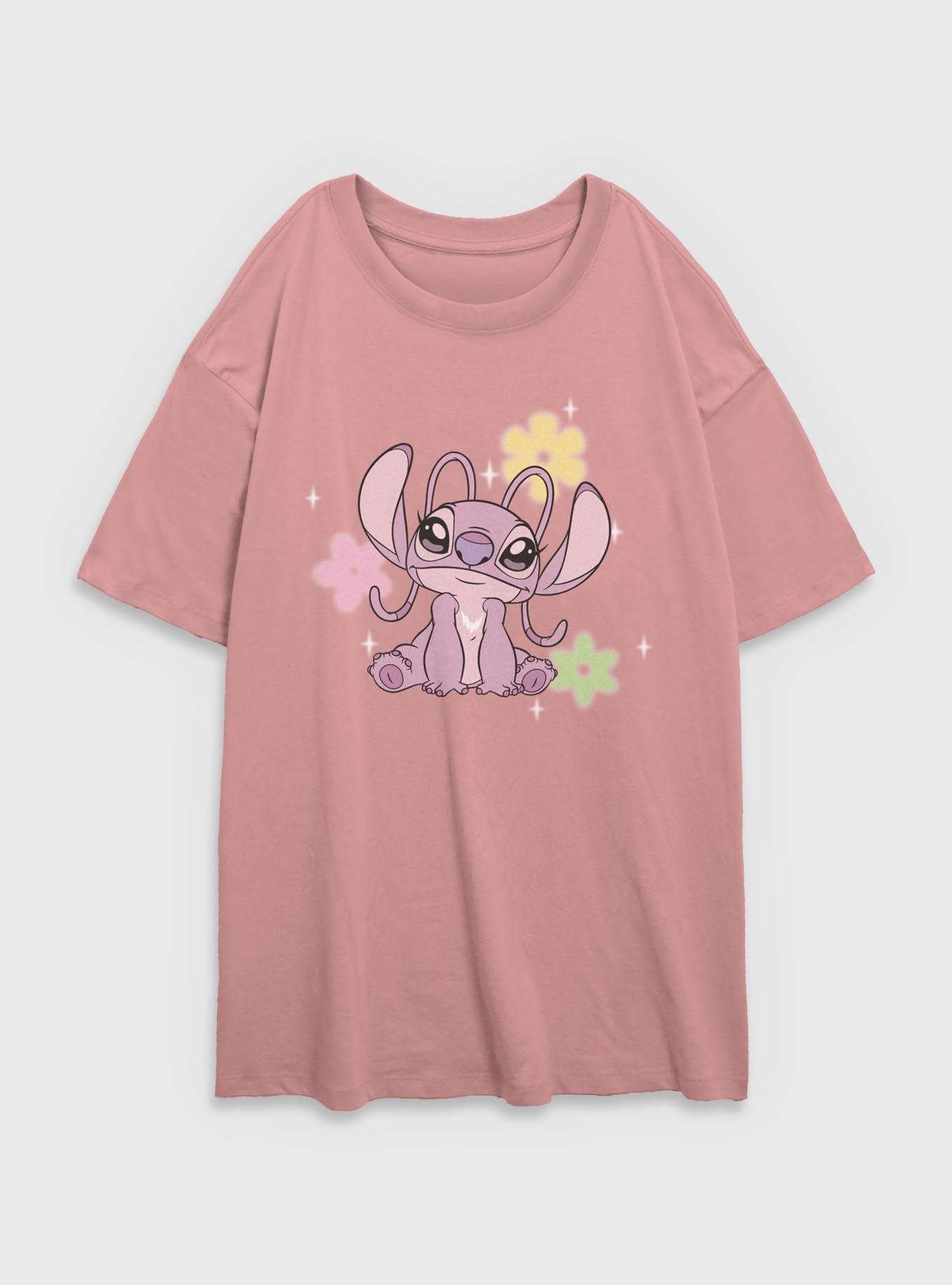 Disney Lilo & Stitch Angel Flowers Womens Oversized T-Shirt, DESERTPNK, hi-res