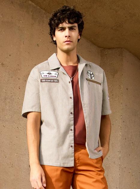 mandalorian dress shirt Star Wars The Mandalorian Din Djarin Striped Mechanic Woven Button-Up -  BoxLunch Exclusive