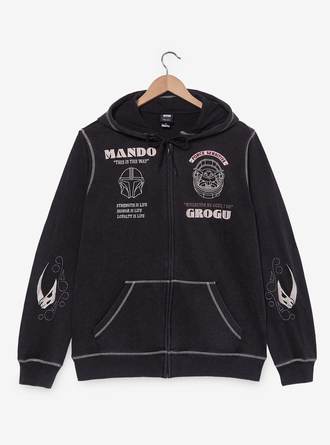 Star Wars The Mandalorian Grogu & Mando Embroidered Icons Zippered Hoodie - BoxLunch Exclusive, , hi-res