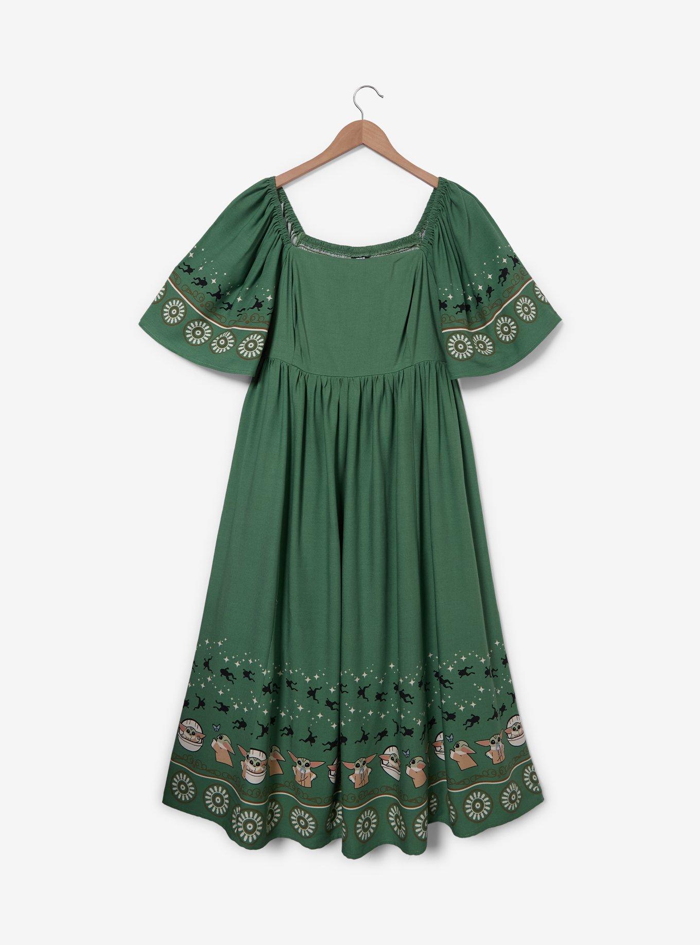 Star Wars The Mandalorian Grogu Patterned Flutter Plus Size Sleeve Dress - BoxLunch Exclusive, , hi-res