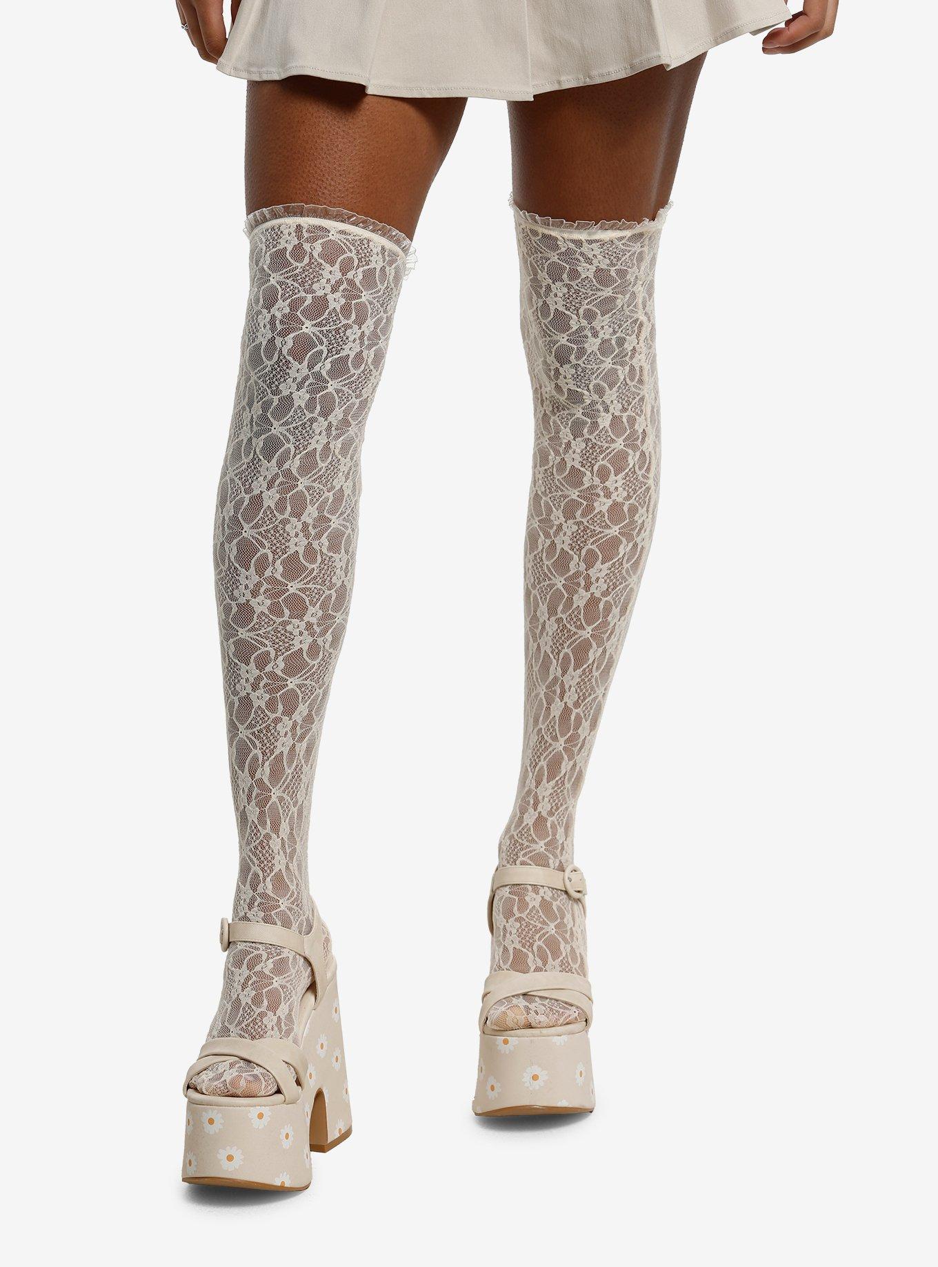 Cream Lace Over-The-Knee Socks, , hi-res