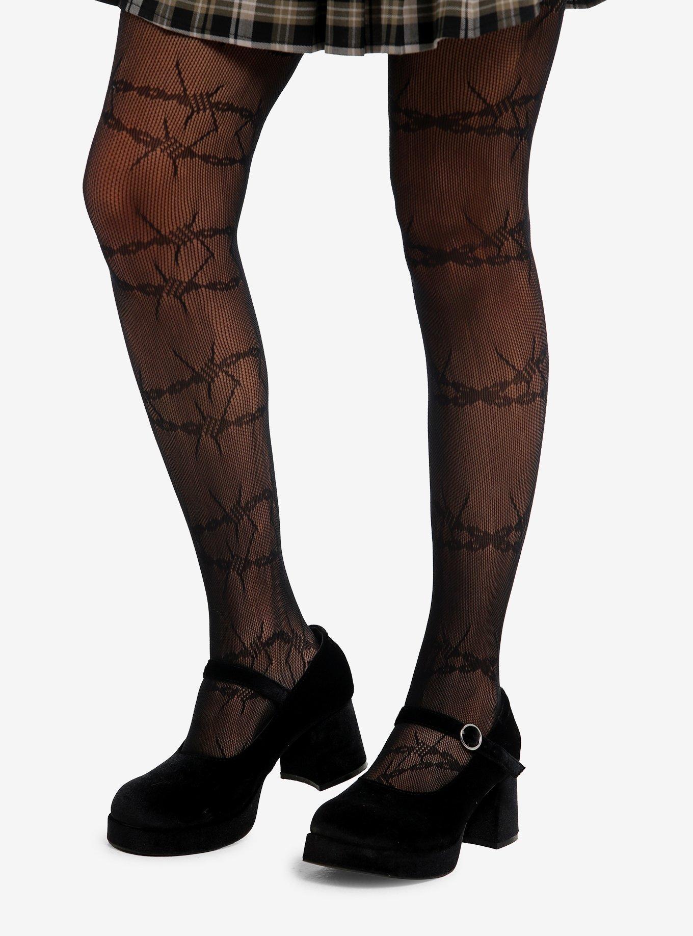 Leg Avenue Black Barbed Wire Fishnet Tights, , hi-res
