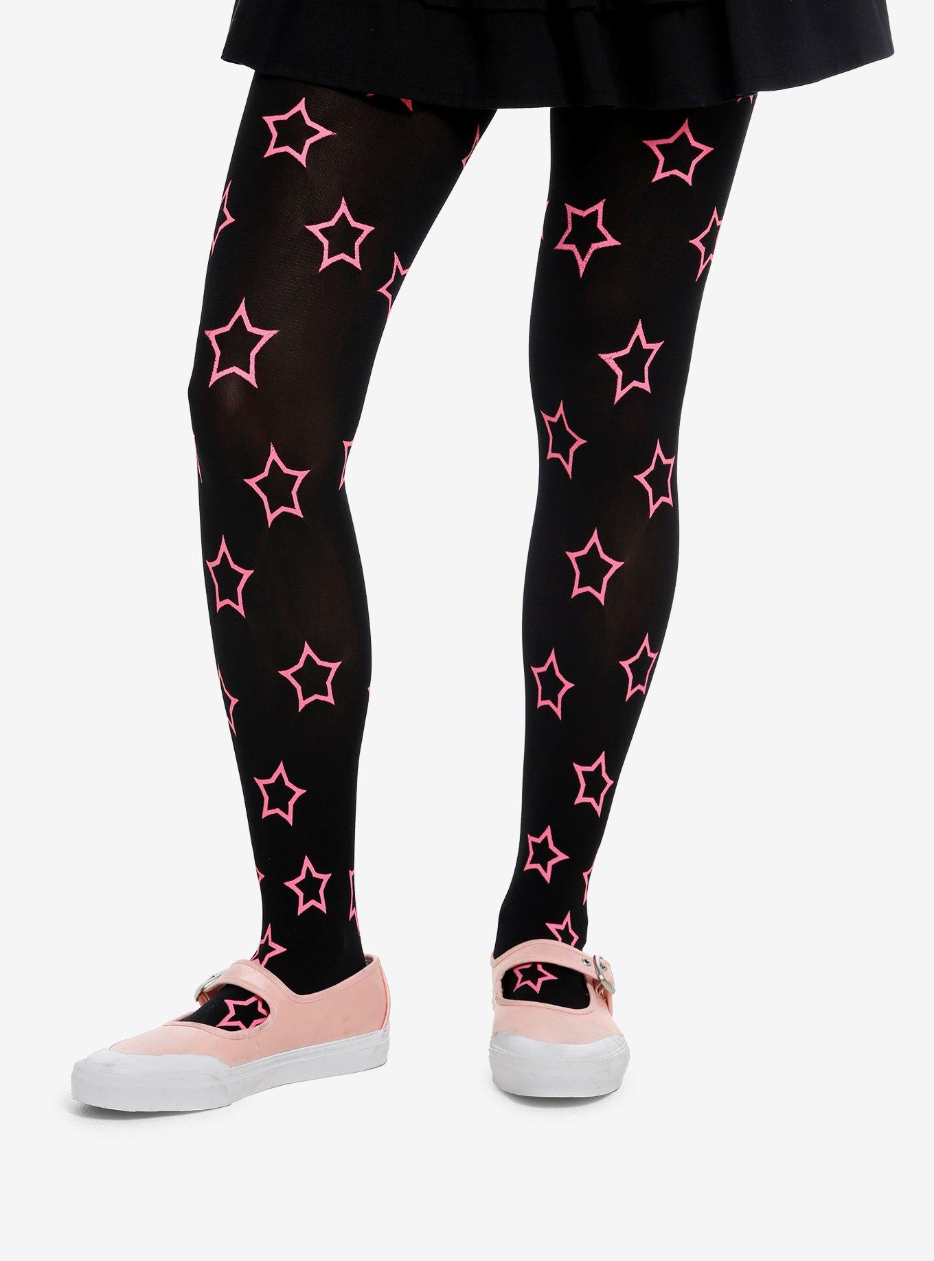 Black & Pink Star Tights, , hi-res
