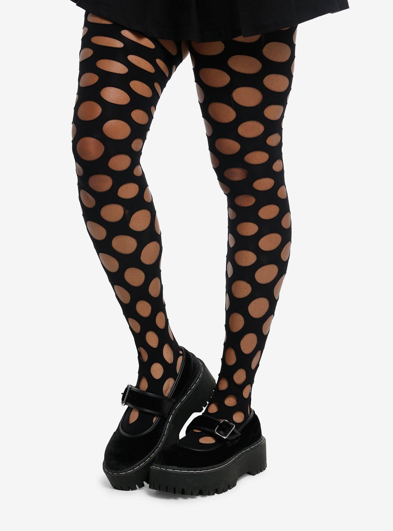 Black Circle Cutout Tights, , hi-res