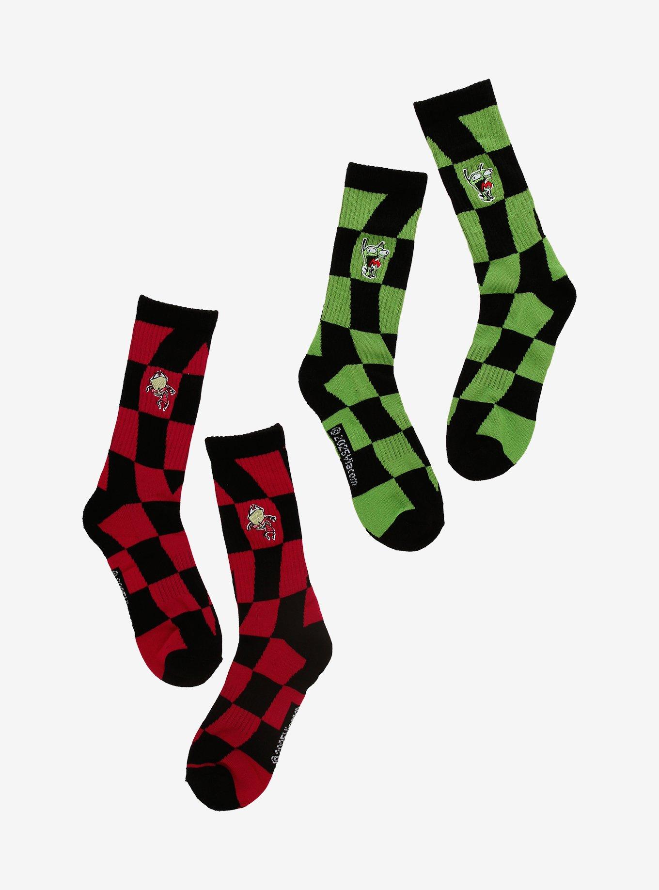 Invader Zim Wavy Checkered Crew Socks 2 Pair, , hi-res
