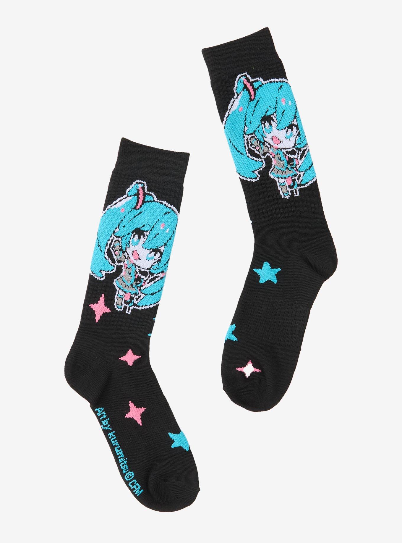 Hatsune Miku Chibi Stars Crew Socks By Kurumitsu, , hi-res