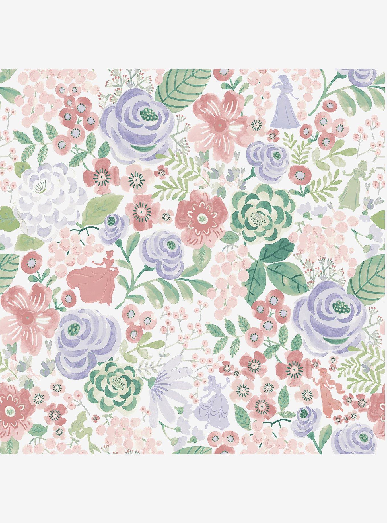 Disney Princesses Purple Watercolor Floral Peel & Stick Wallpaper, , hi-res