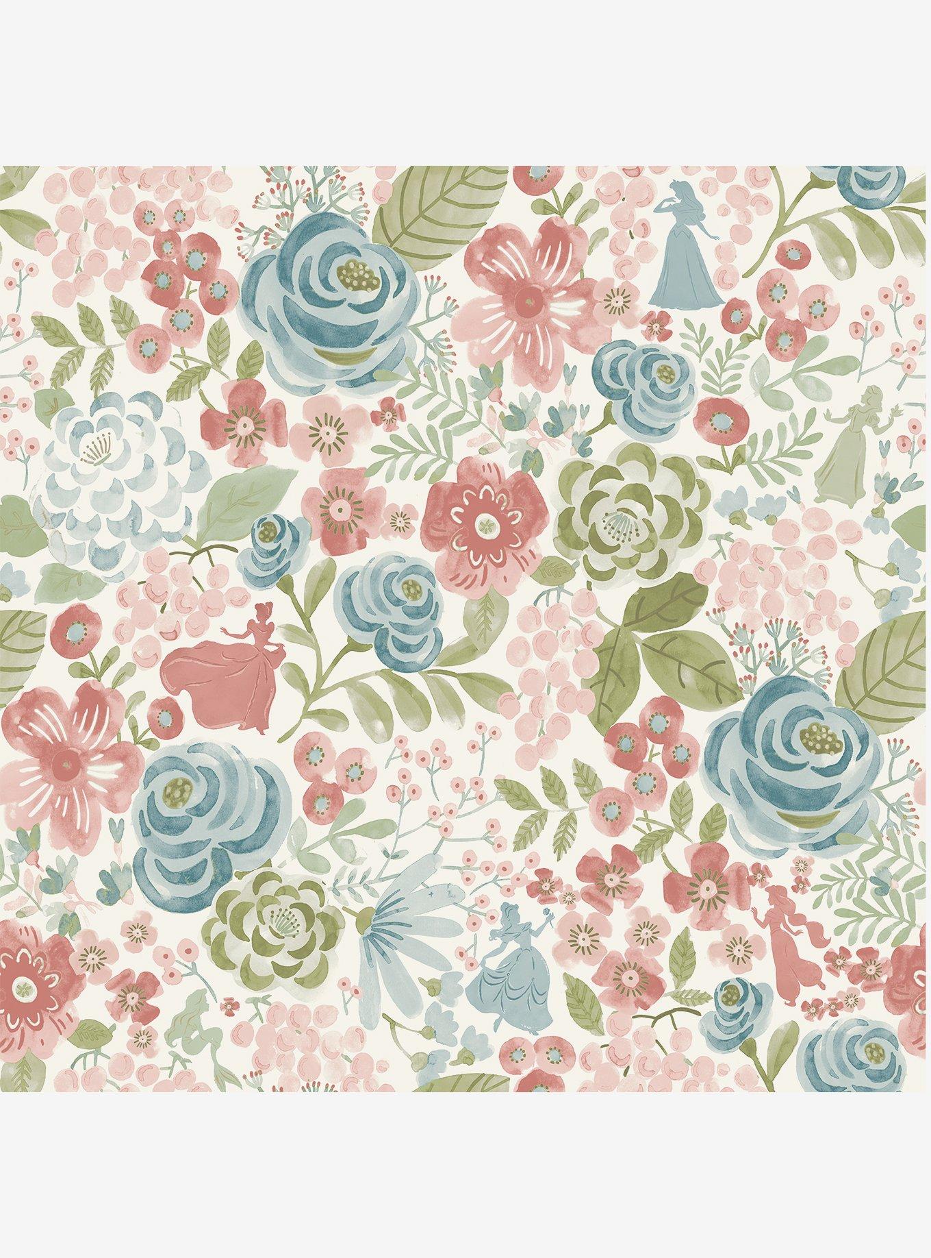 Disney Princesses Blush Watercolor Floral Peel & Stick Wallpaper, , hi-res