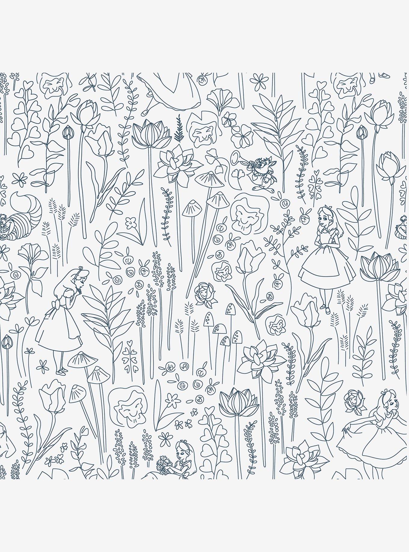 Disney Alice in Wonderland Navy Garden Peel & Stick Wallpaper, , hi-res
