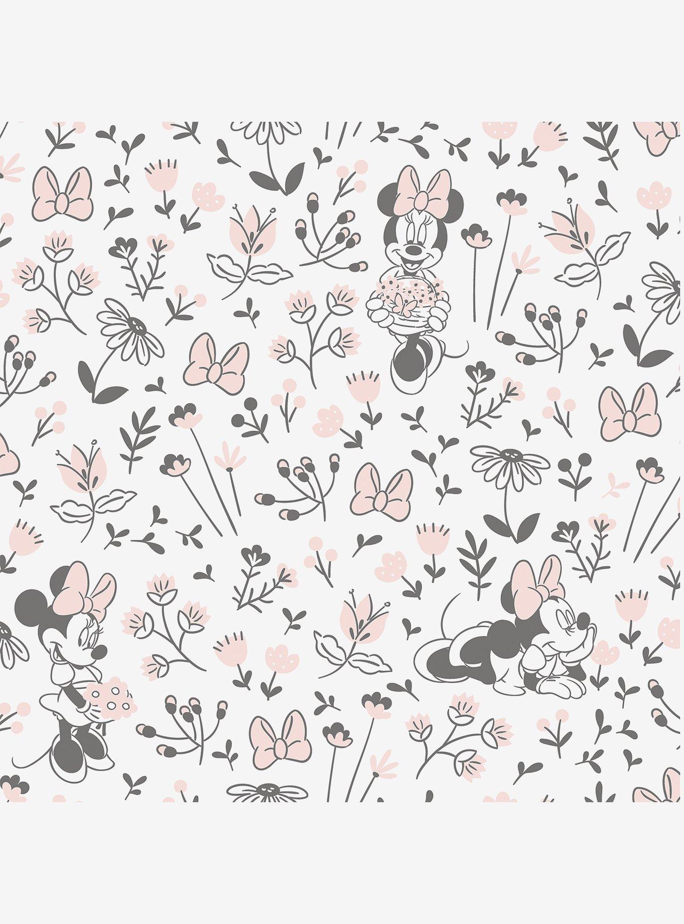 Disney Minnie Mouse Pretty as a Flower Black and White Peel & Stick Wallpaper, , hi-res