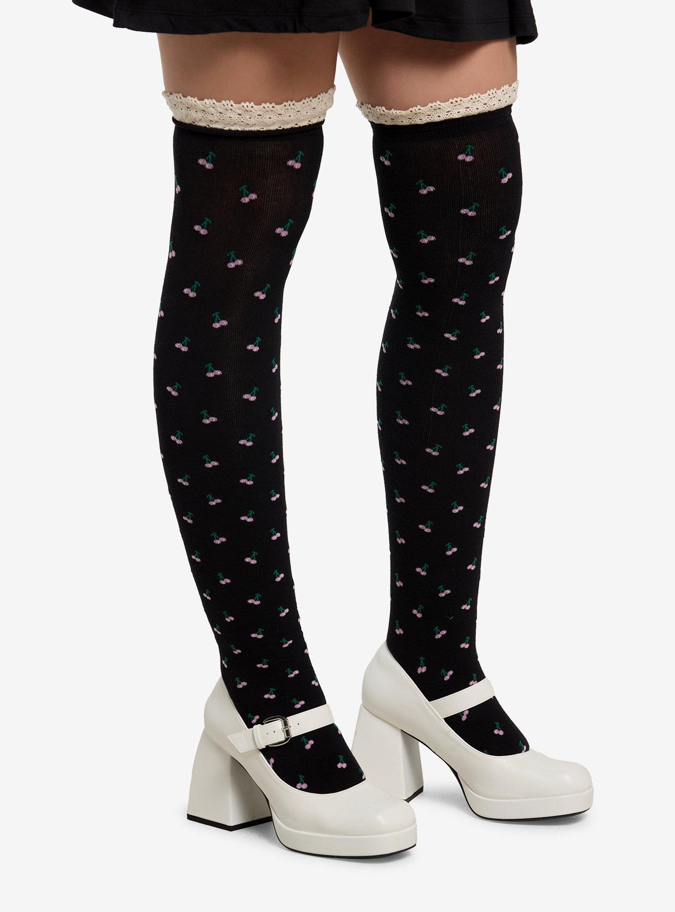 Cherry Lace Over-The-Knee Socks, , hi-res
