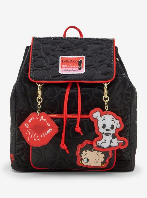 betty boop backpack leather bike heart black Microfiber Large with 16 Inches Height (Multi) Padded quilted hearts nylon with metal hardware Features Betty boop backpack - Gem