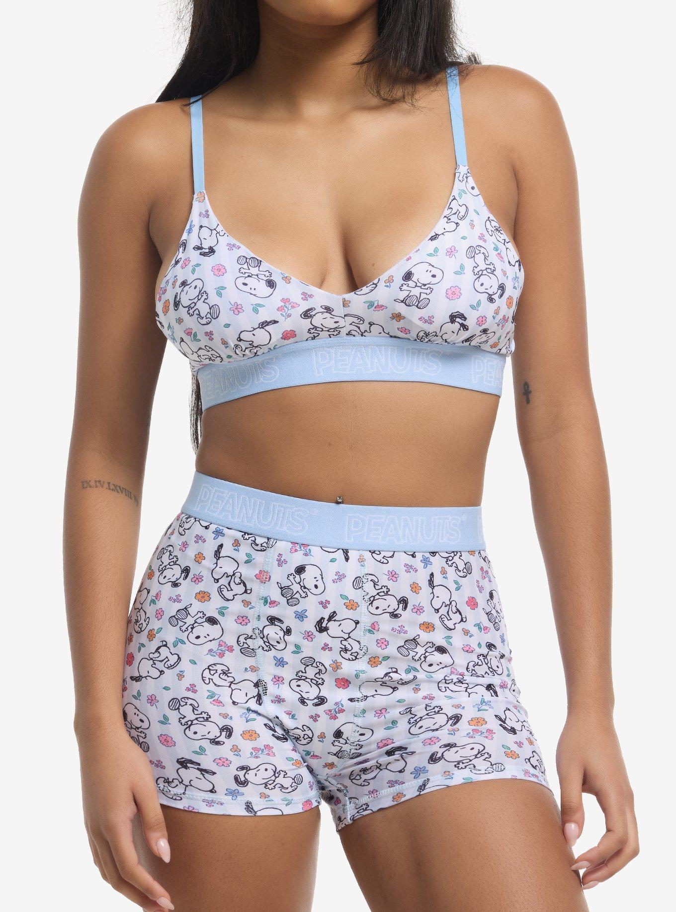 Peanuts Snoopy Floral Bra & Boyshort Panty Set, , hi-res