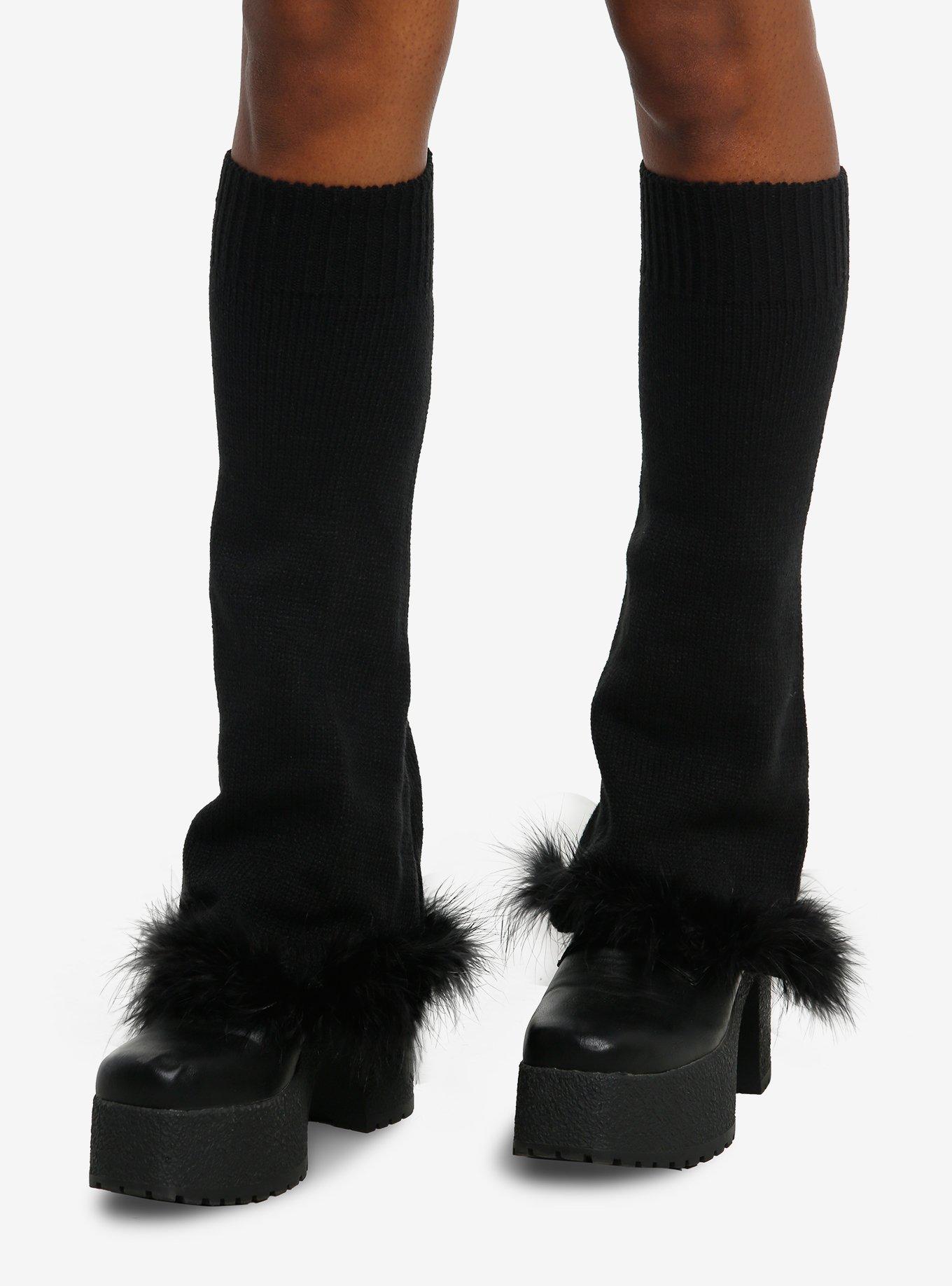 Black Feathered Flare Leg Warmers, , hi-res