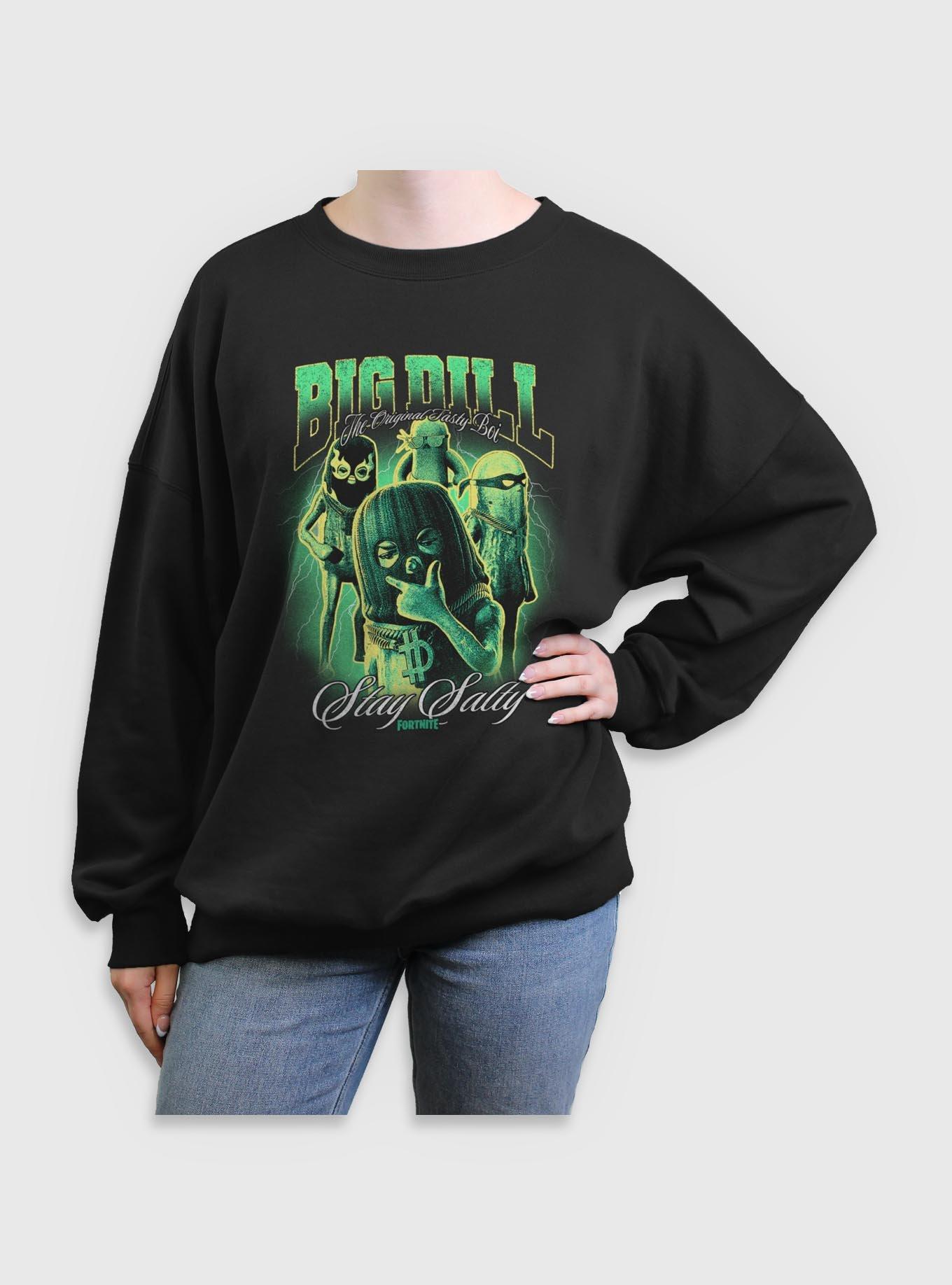 Fortnite Big Dill Stay Salty Girls Oversized Sweatshirt, BLACK, hi-res