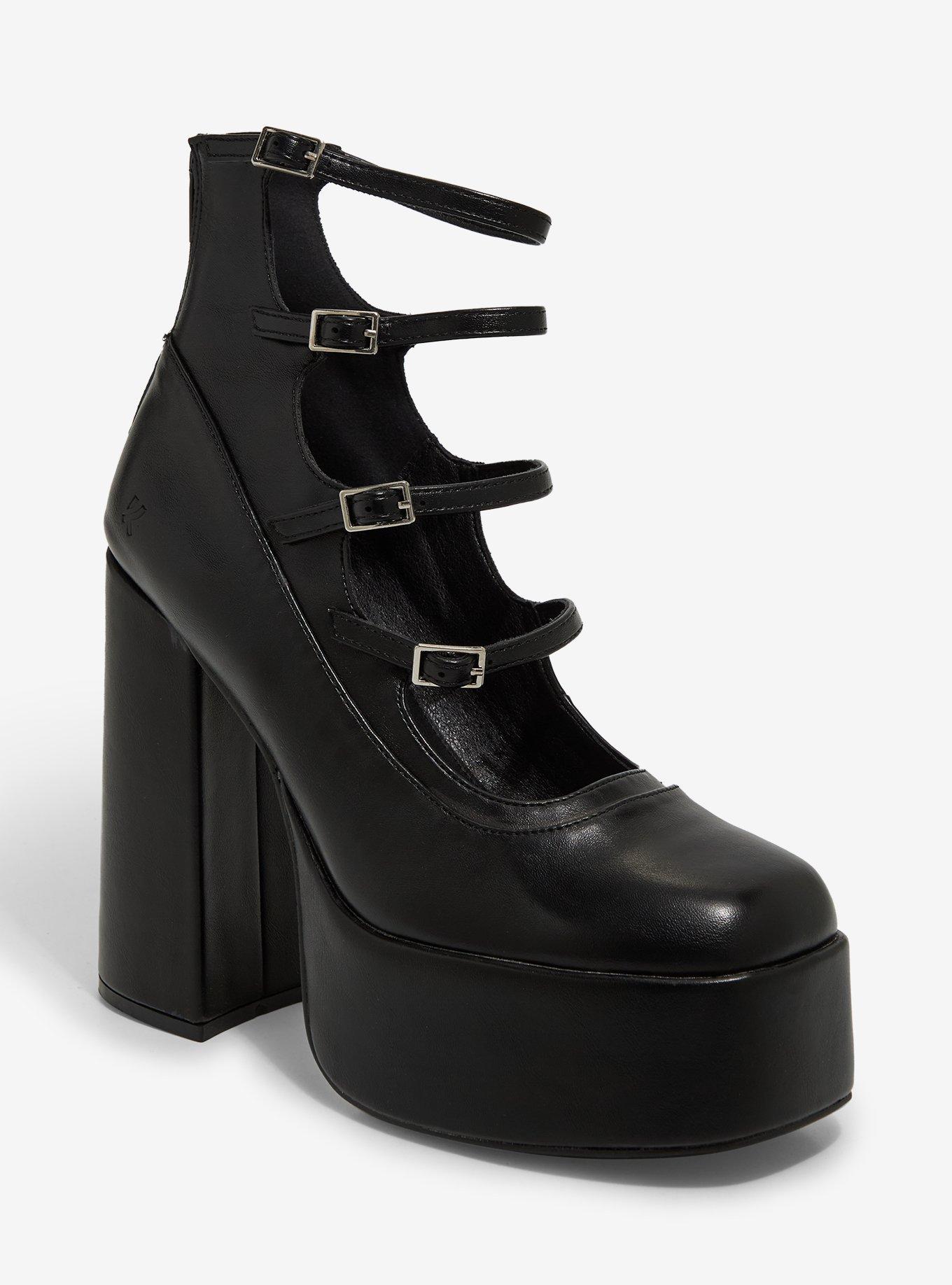 Koi Black Strappy Platform Heels, , hi-res