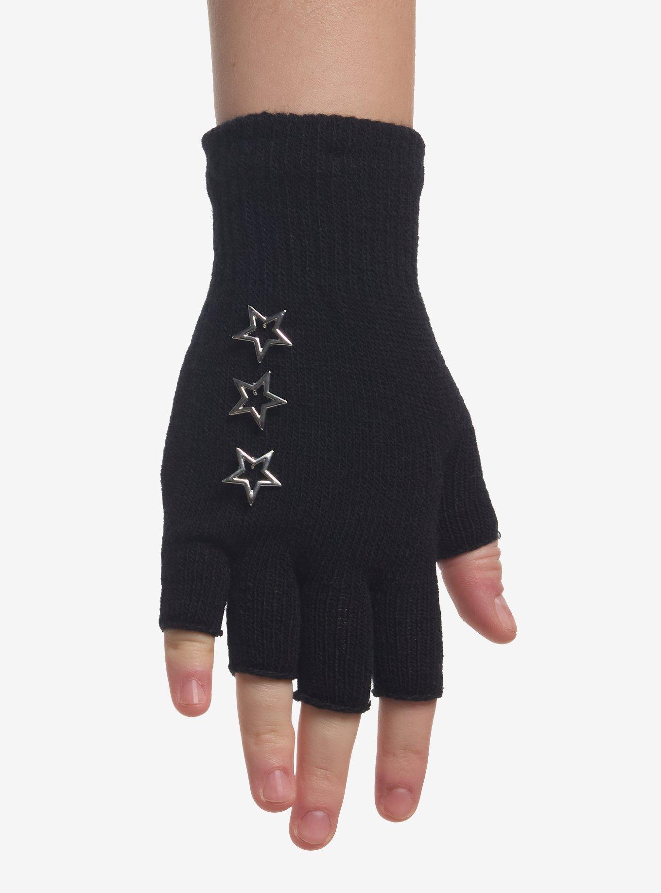 Black Star Stud Fingerless Gloves, , hi-res