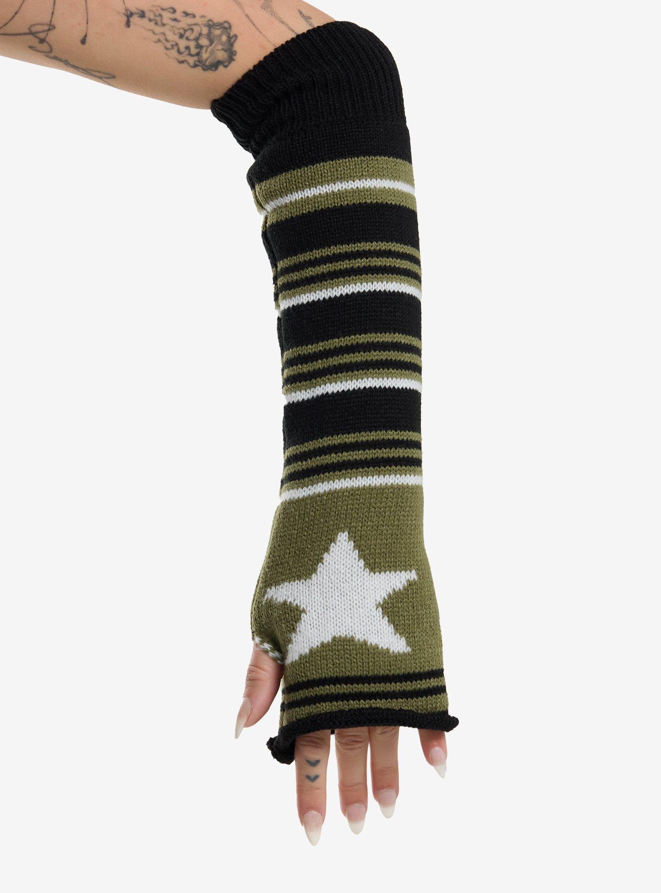 Black & Green Stripe Star Arm Warmers, , hi-res