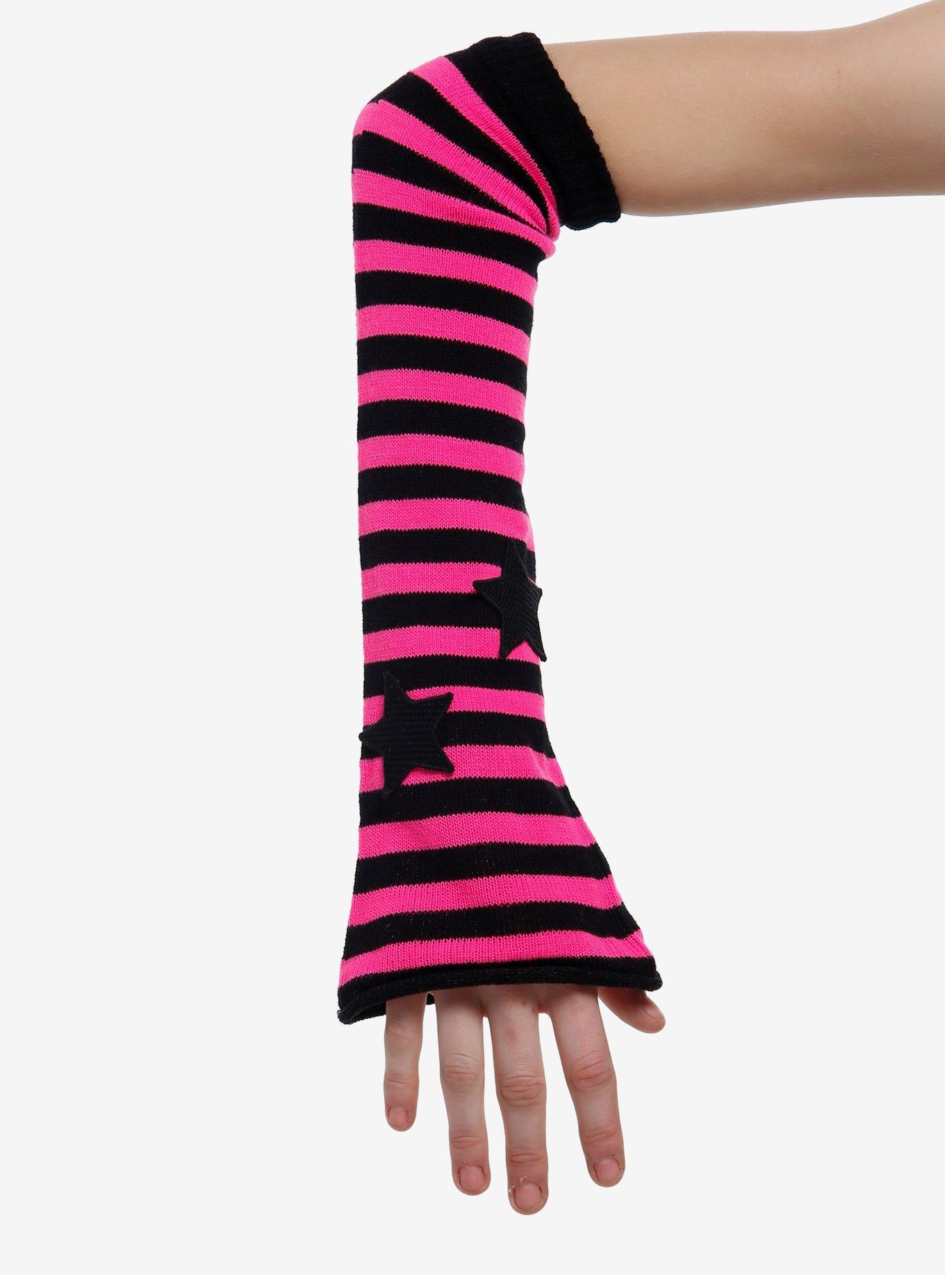 Star Magenta & Black Stripe Flare Arm Warmers, , hi-res
