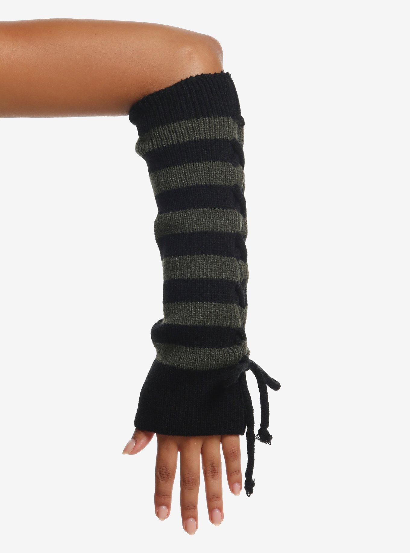 Black & Green Lace-Up Arm Warmers, , hi-res