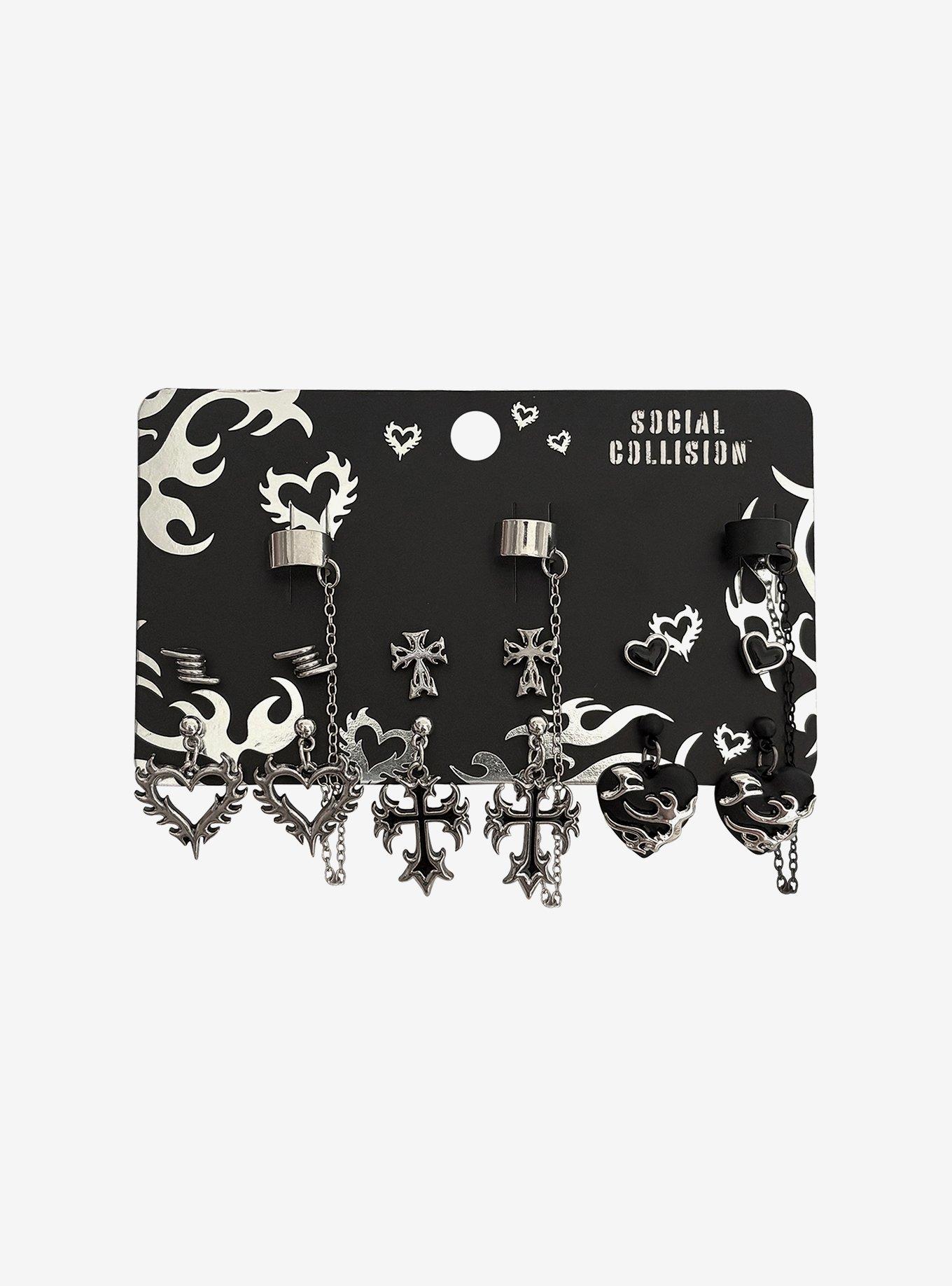 Social Collision Cyber Heart Cuff & Stud Earring Set, , hi-res