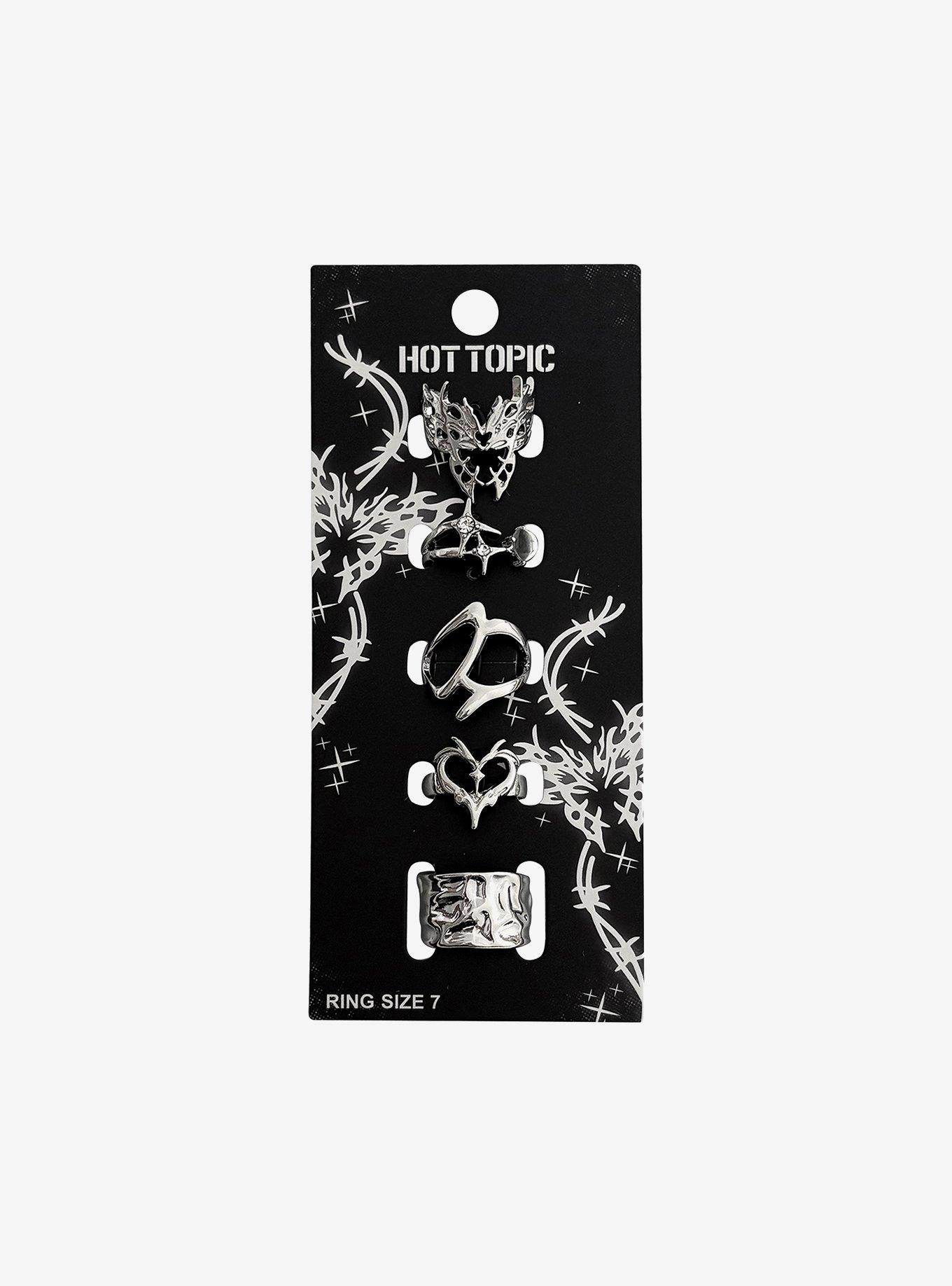 Y2K Butterfly Heart Flame Ring Set, , hi-res