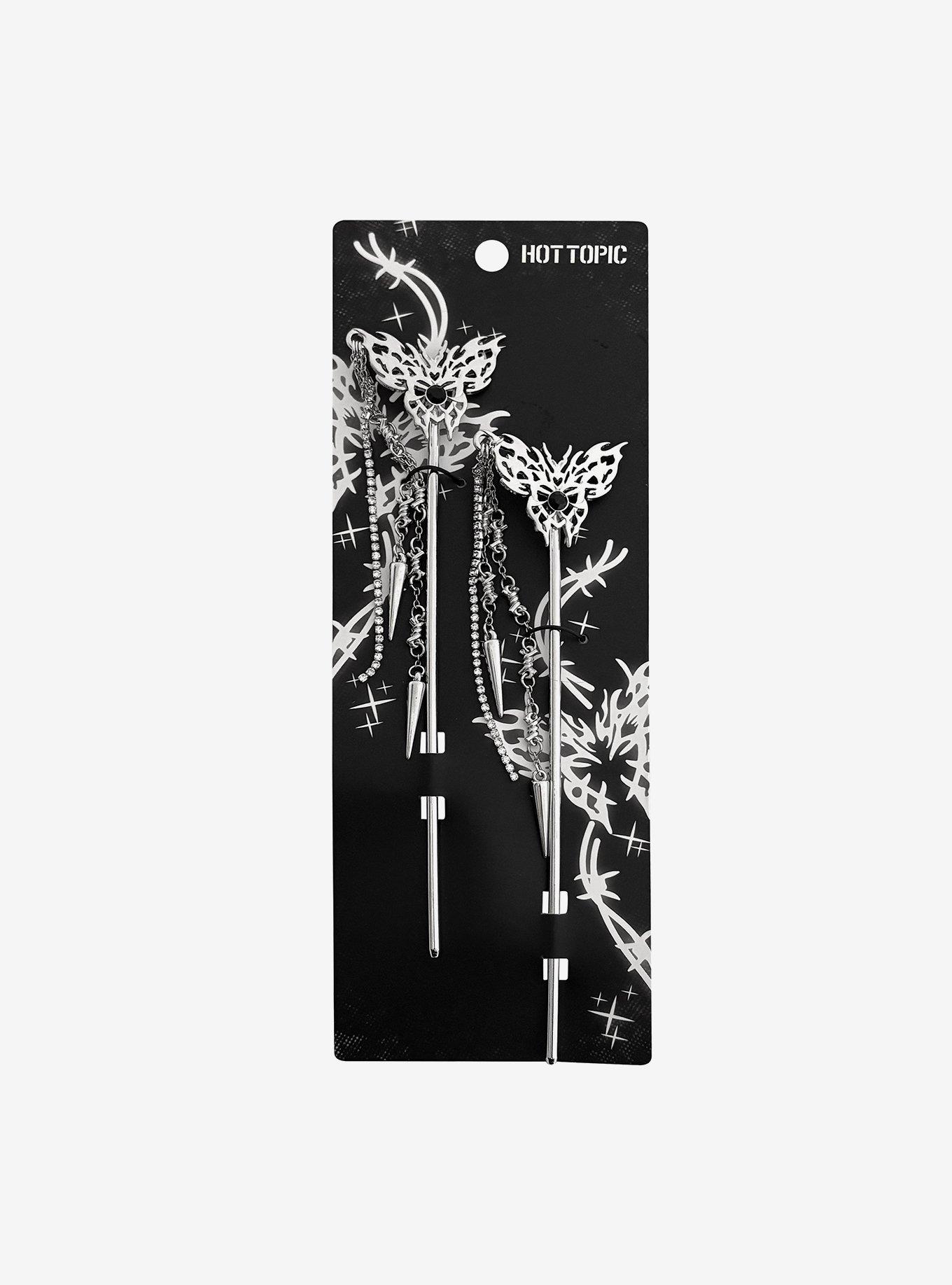 Butterfly Spike Chain Hair Stick Set, , hi-res