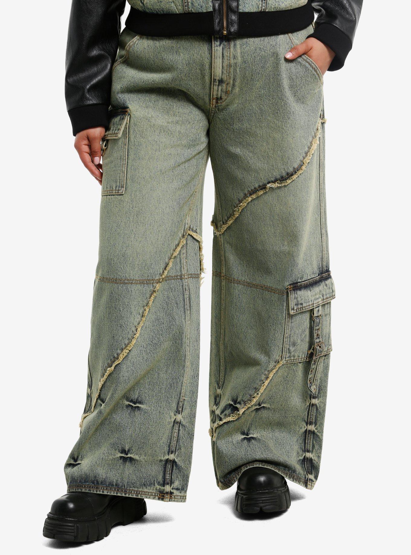 Social Collision Vintage Wash Frayed Seam Girls Wide Leg Jeans, , hi-res