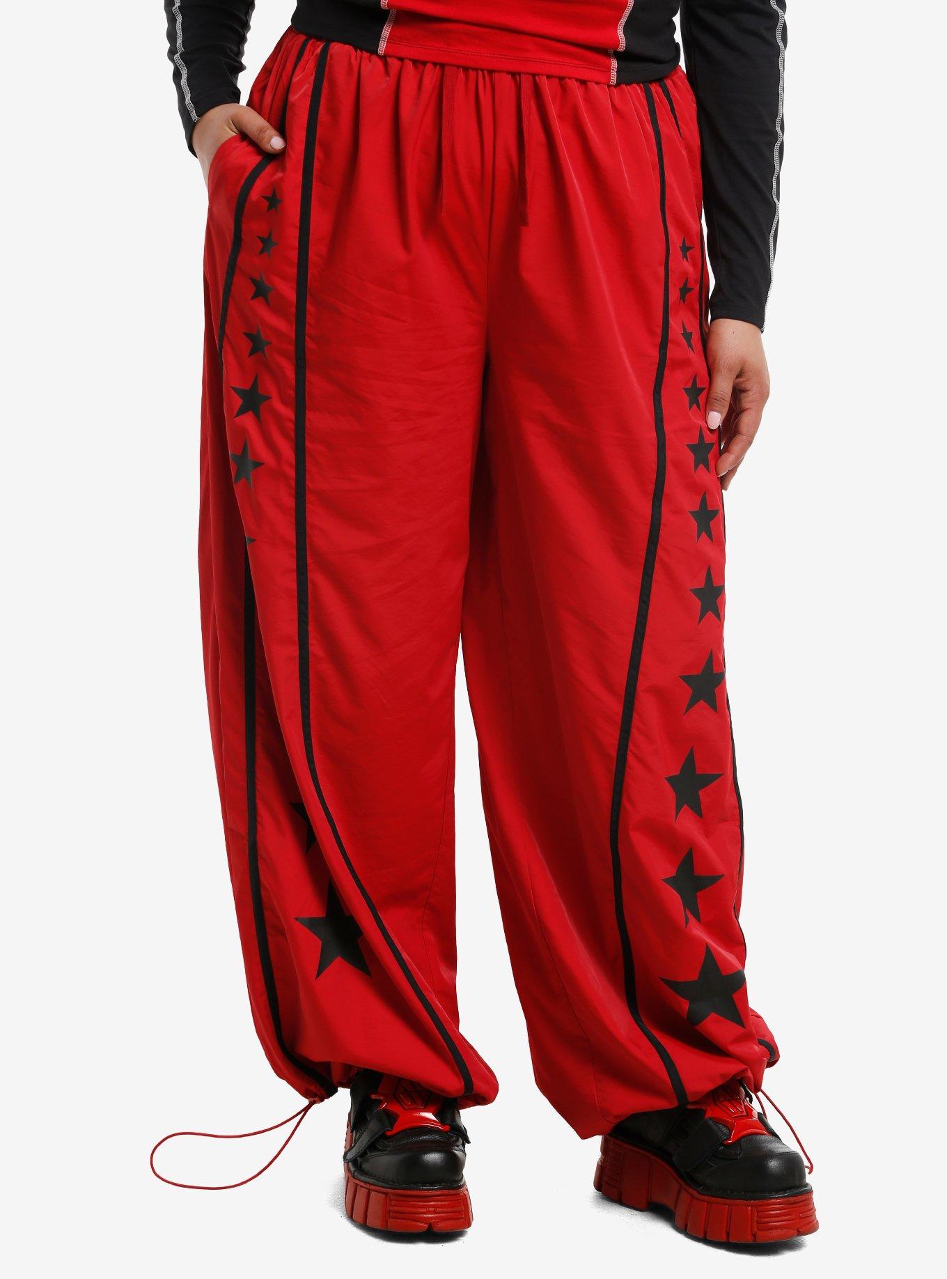Social Collision Red & Black Star Girls Track Pants Plus Size, , hi-res