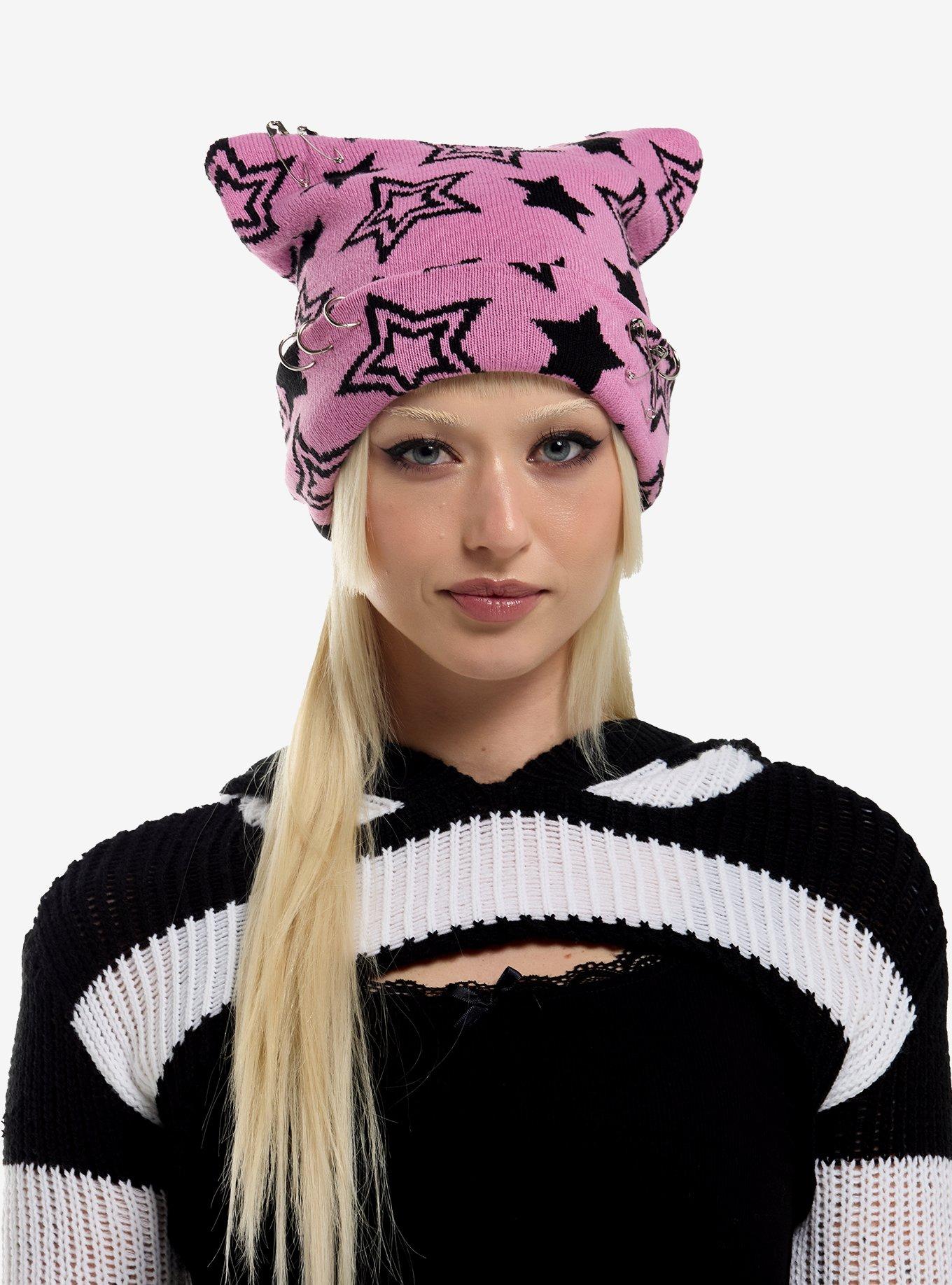Pink & Black Star Pierced Subtle Ear Beanie, , hi-res
