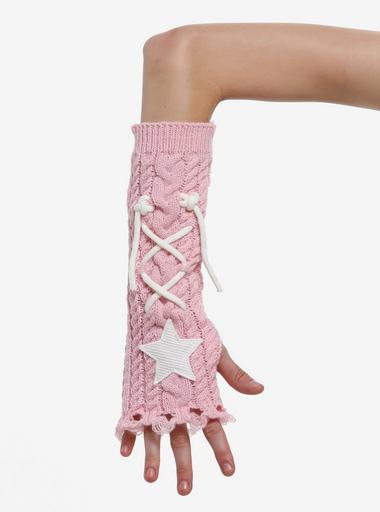 Pink Cable Knit Star Lace-Up Arm Warmers | Hot Topic