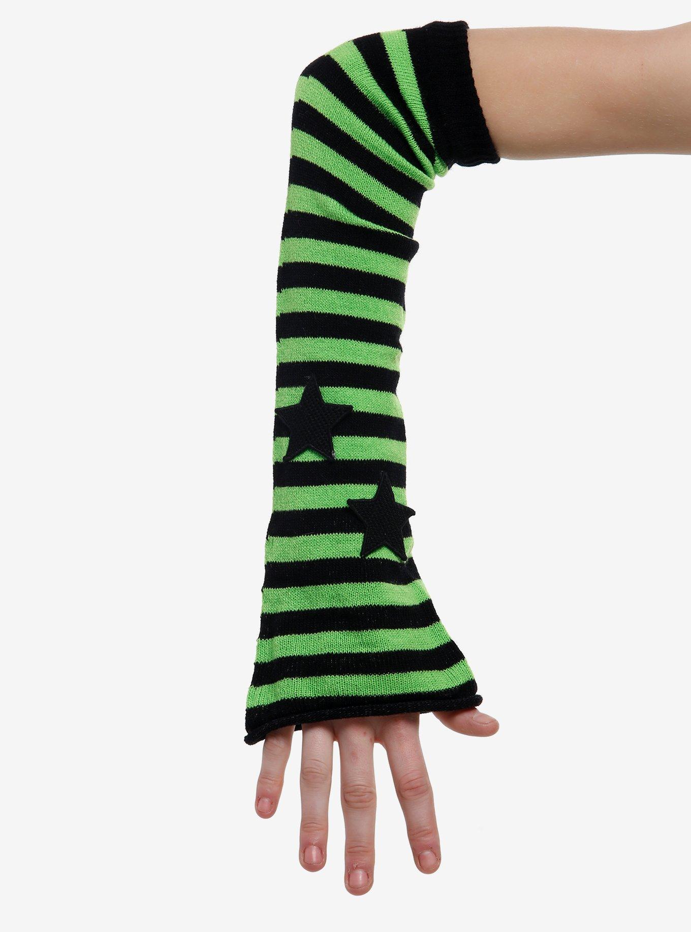 Star Green & Black Stripe Flare Arm Warmers, , hi-res
