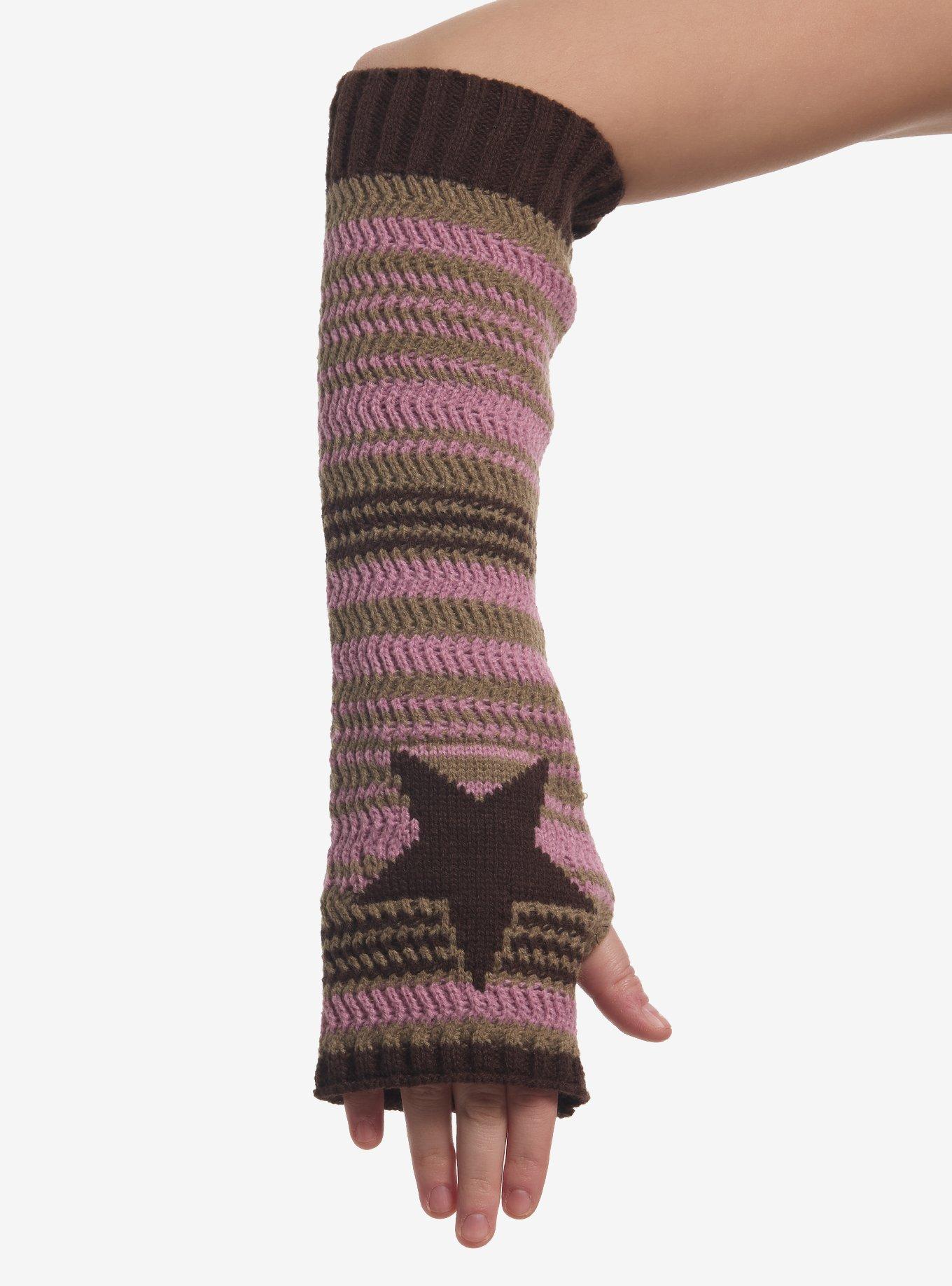 Pink & Brown Stripe Star Arm Warmers, , hi-res