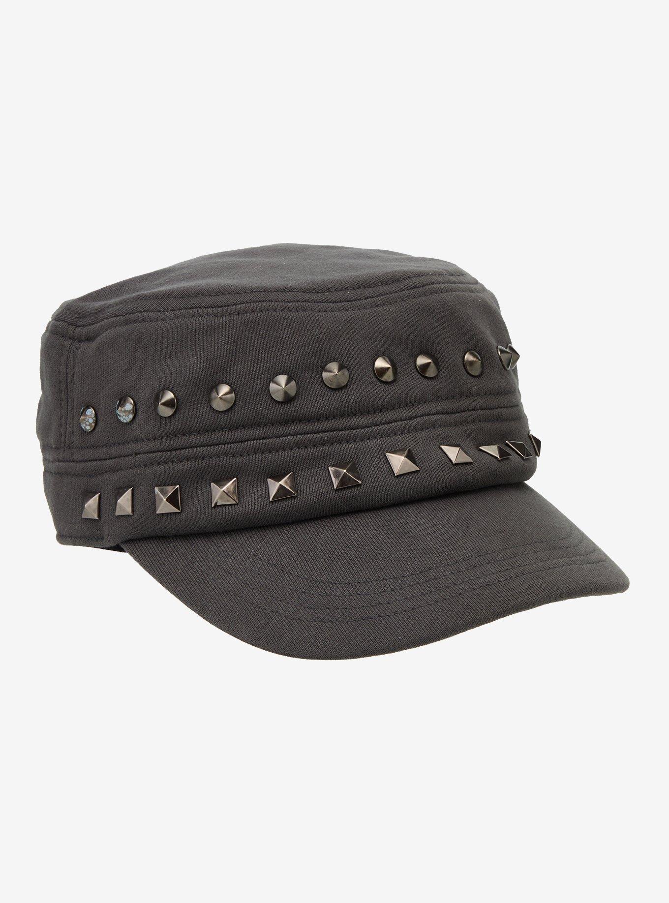 Charcoal Grey Studded Cadet Hat, , hi-res