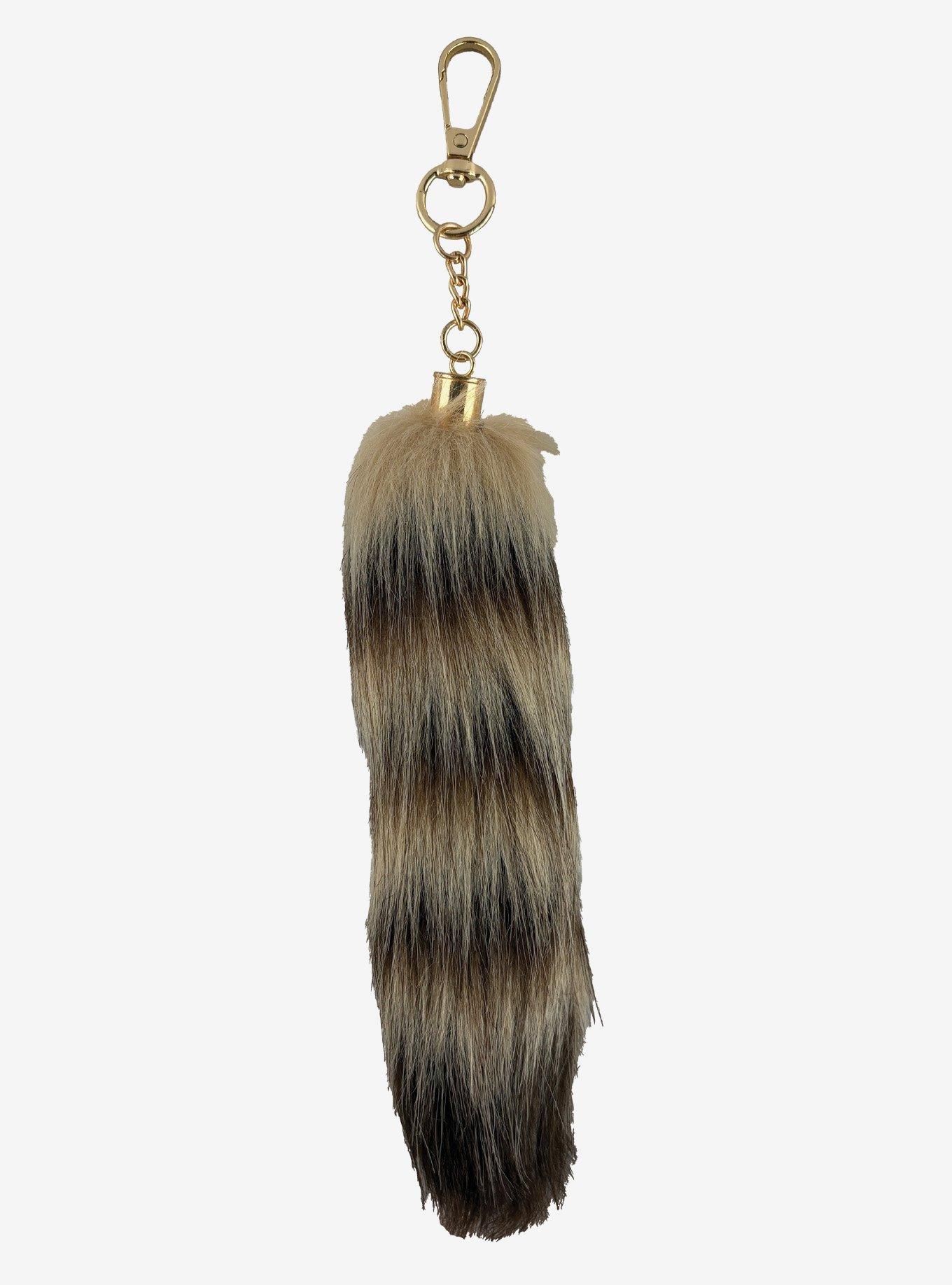 Brown Raccoon Faux Tail Key Chain, , hi-res