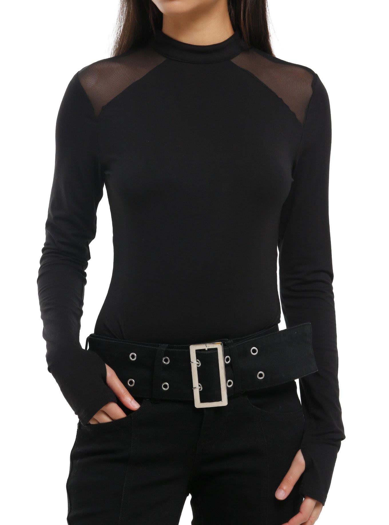 KIHILIST Black Mesh Girls Long-Sleeve Bodysuit, , hi-res