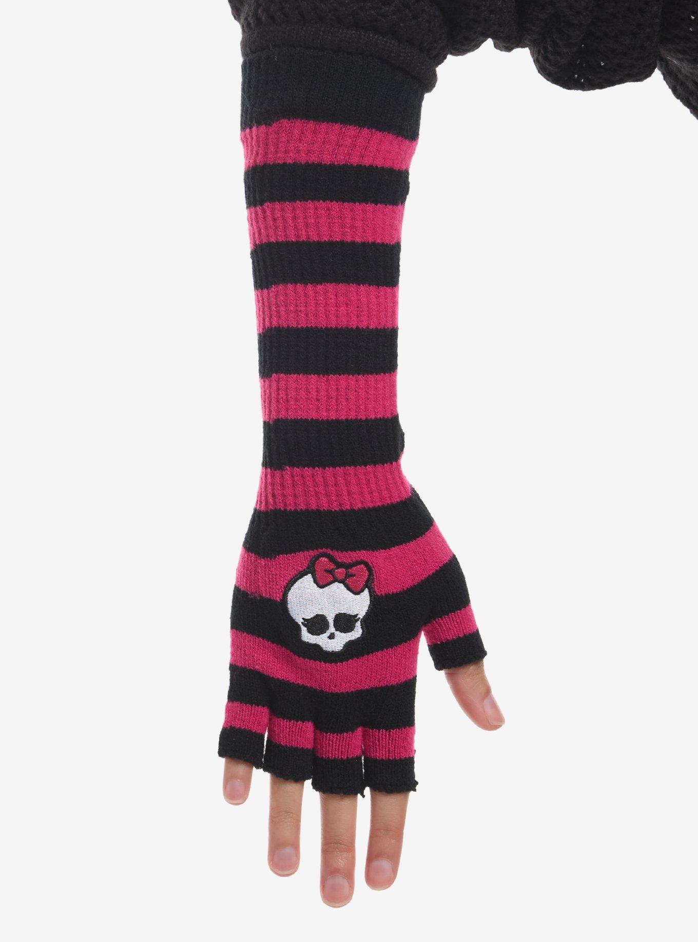 Monster High Pink & Black Stripe Skullette Arm Warmers, , hi-res