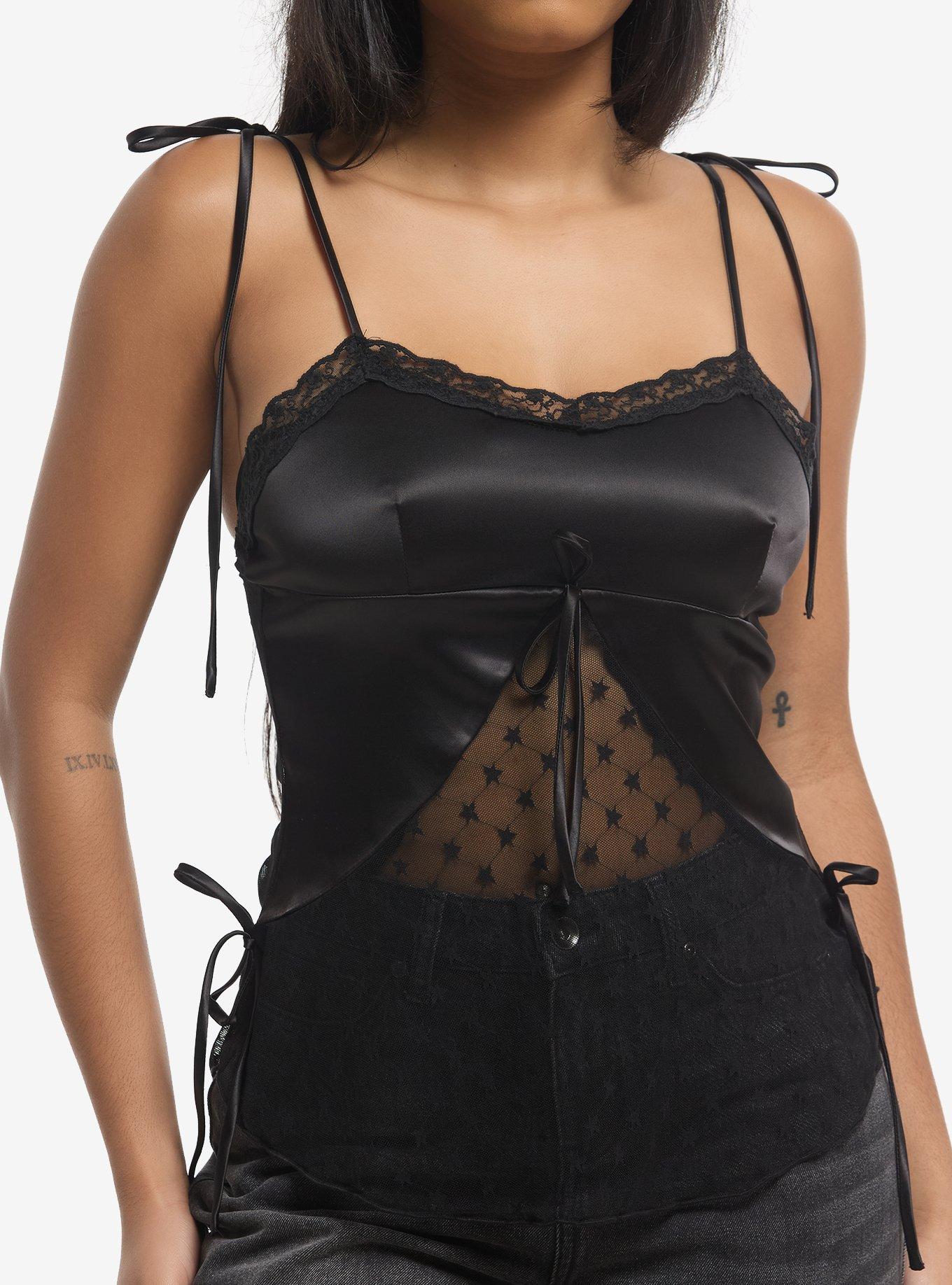 Black Satin Star Lace Cami, , hi-res