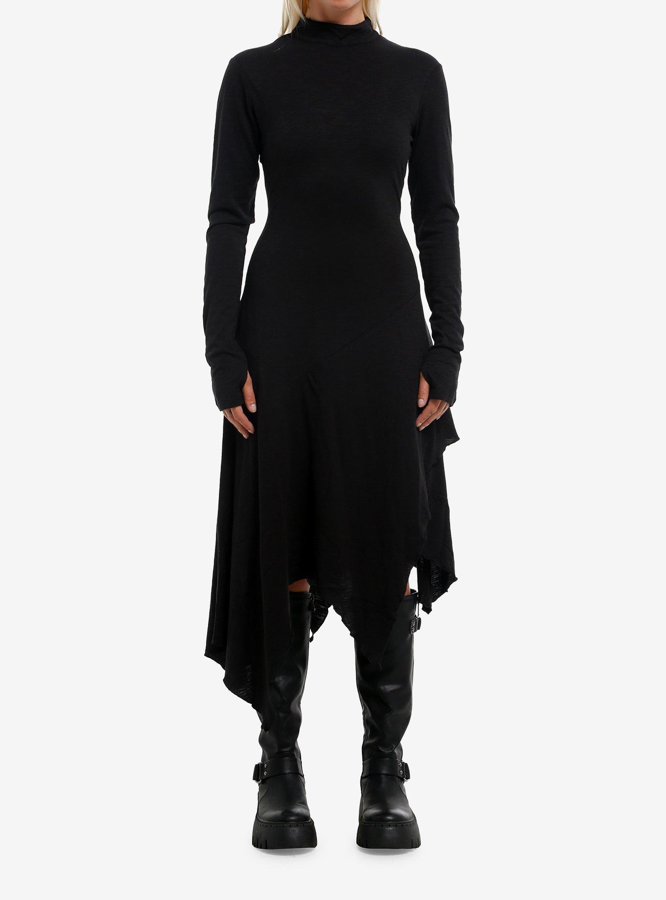 KHILIST Black Hanky Hem Midaxi Long-Sleeve Dress, MULTI, hi-res