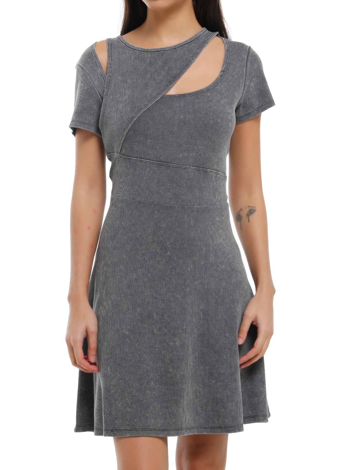 KIHILIST Grey Cutout Dress, , hi-res