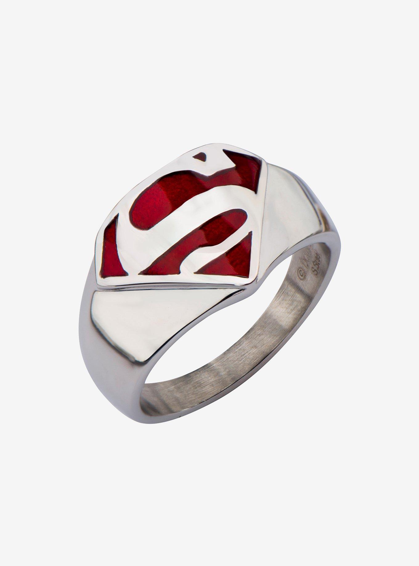DC Comics Superman "Man of Steel" Red Enamel Signet Ring, , hi-res