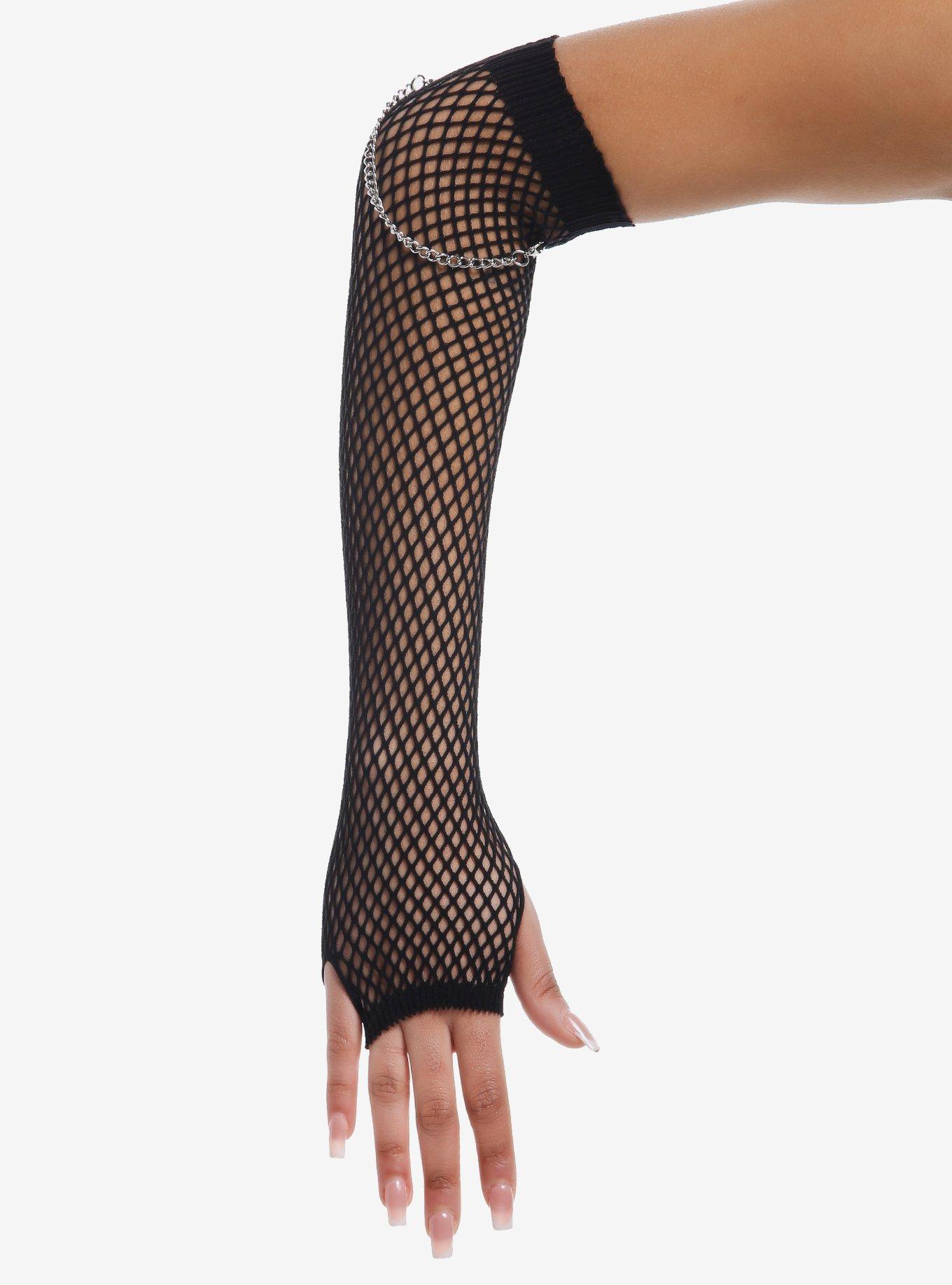 Black Chain Fishnet Arm Warmers, , hi-res